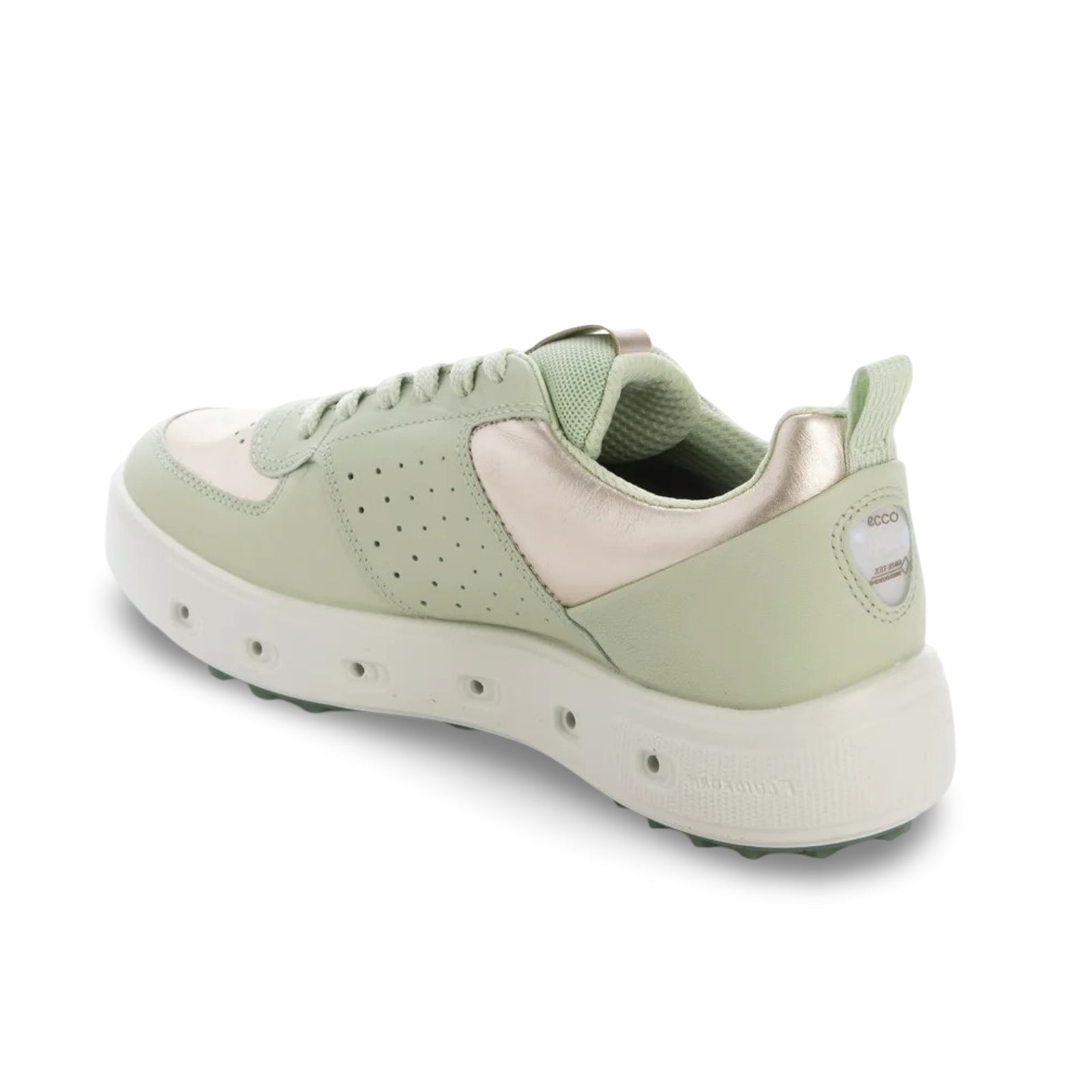 Ecco Golf Street 720 Full Grain Leather Womens Trainers#color_gold metallic matcha