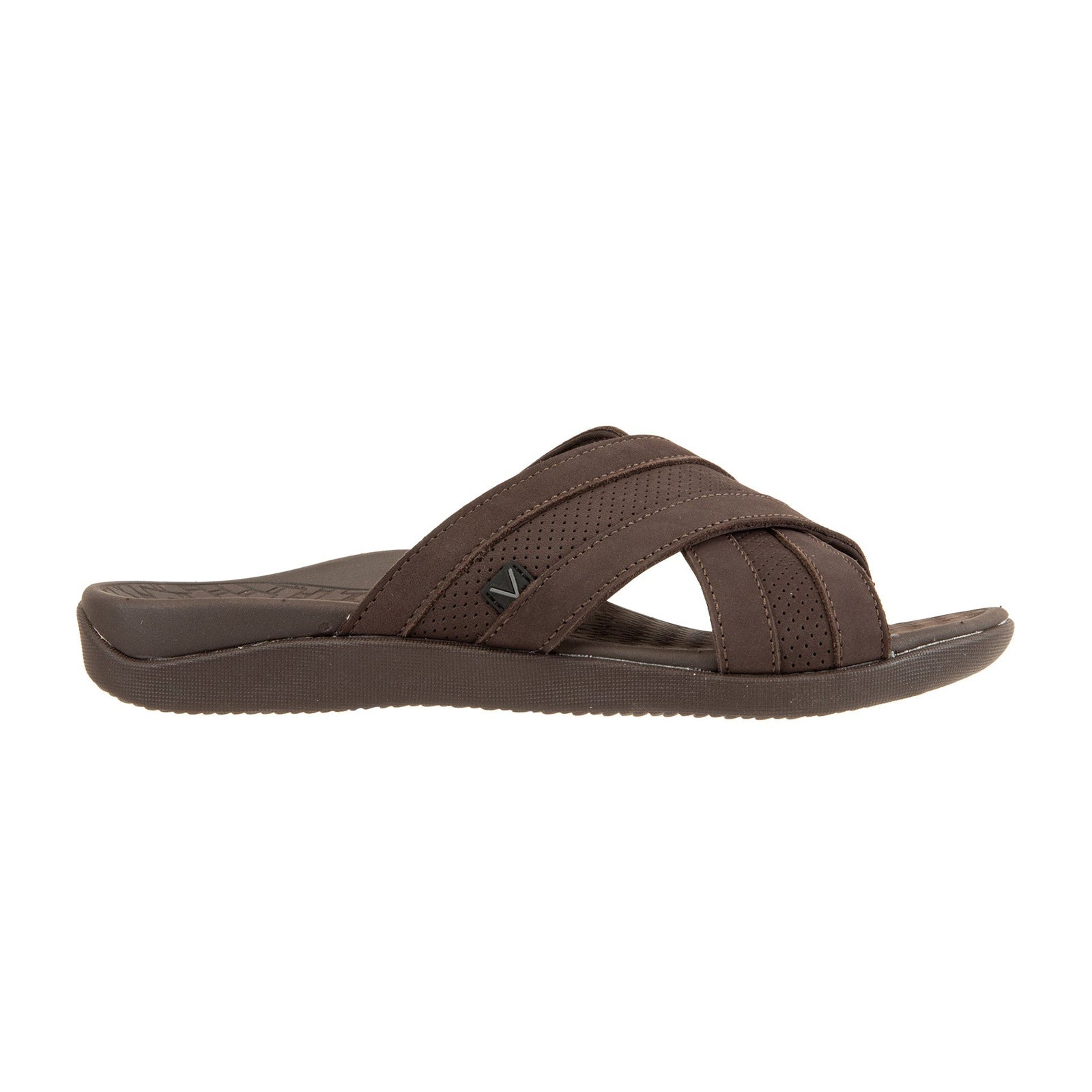 Vionic MTide Slide Leather Mens Sandals#color_chocolate