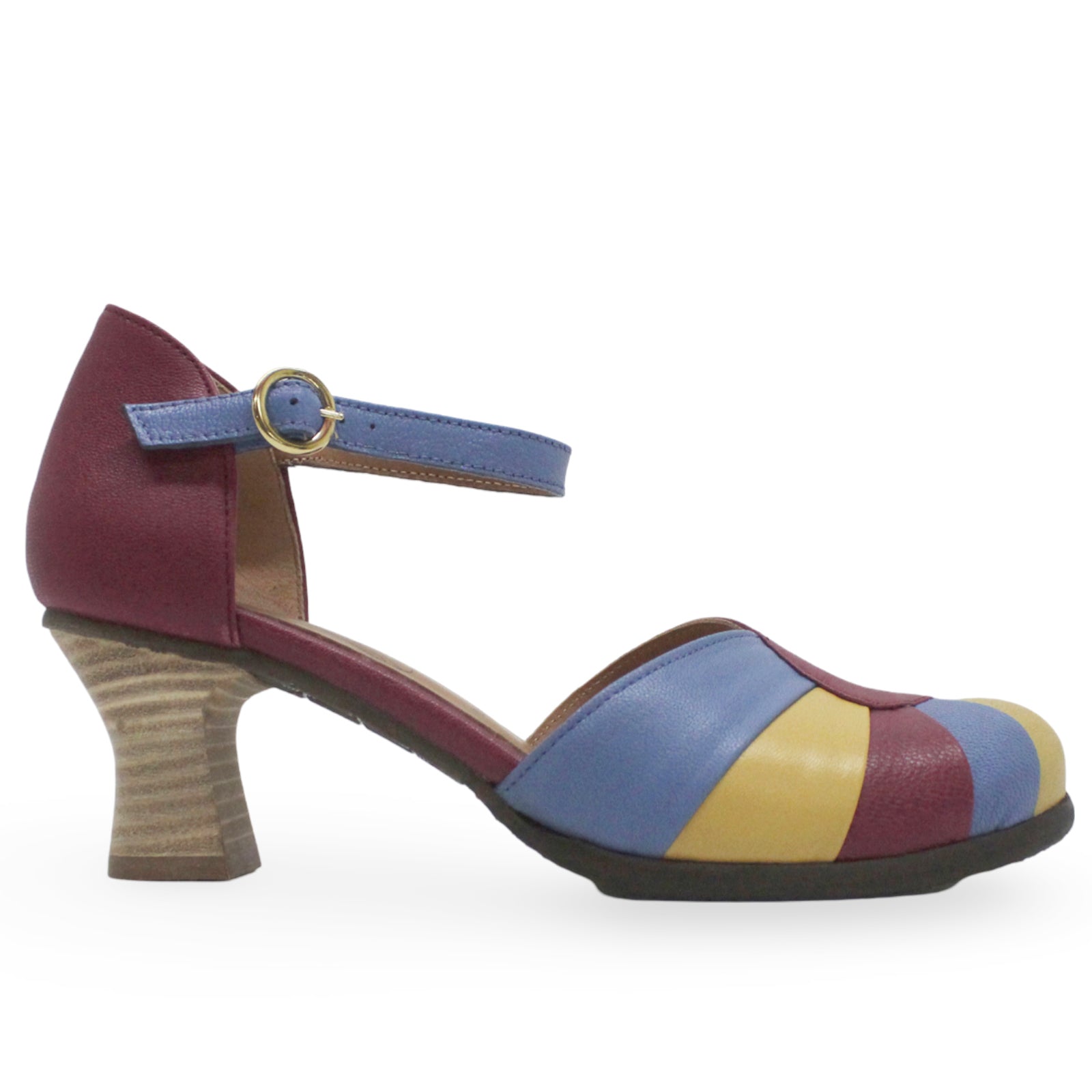 Fly London BESH087FLY Mousse Leather Womens Sandals#color_berry blue bumblebee