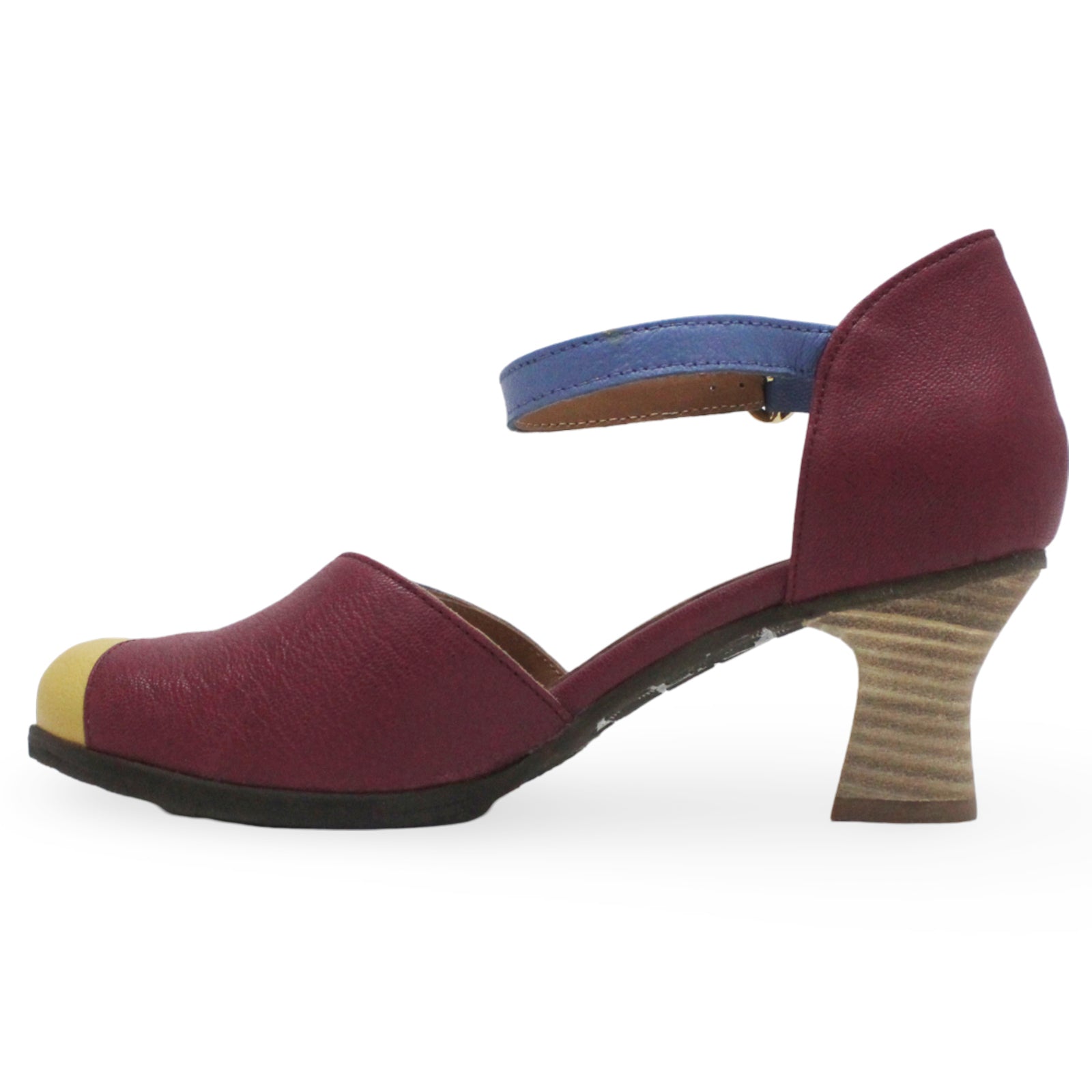 Fly London BESH087FLY Mousse Leather Womens Sandals#color_berry blue bumblebee