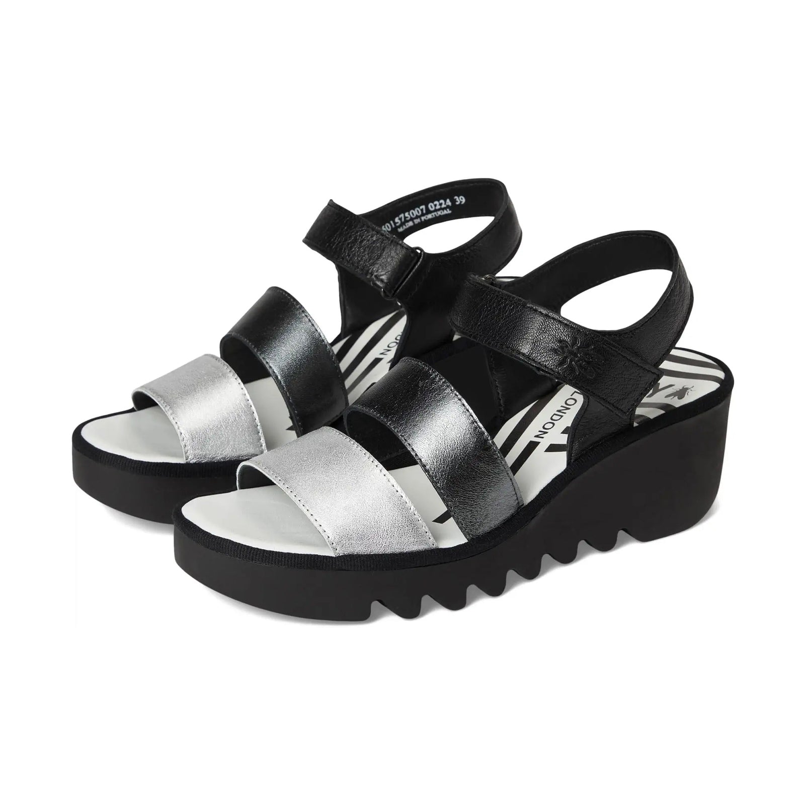 Fly London BEXY575FLY Idra Leather Womens Sandals#color_silver graphite black