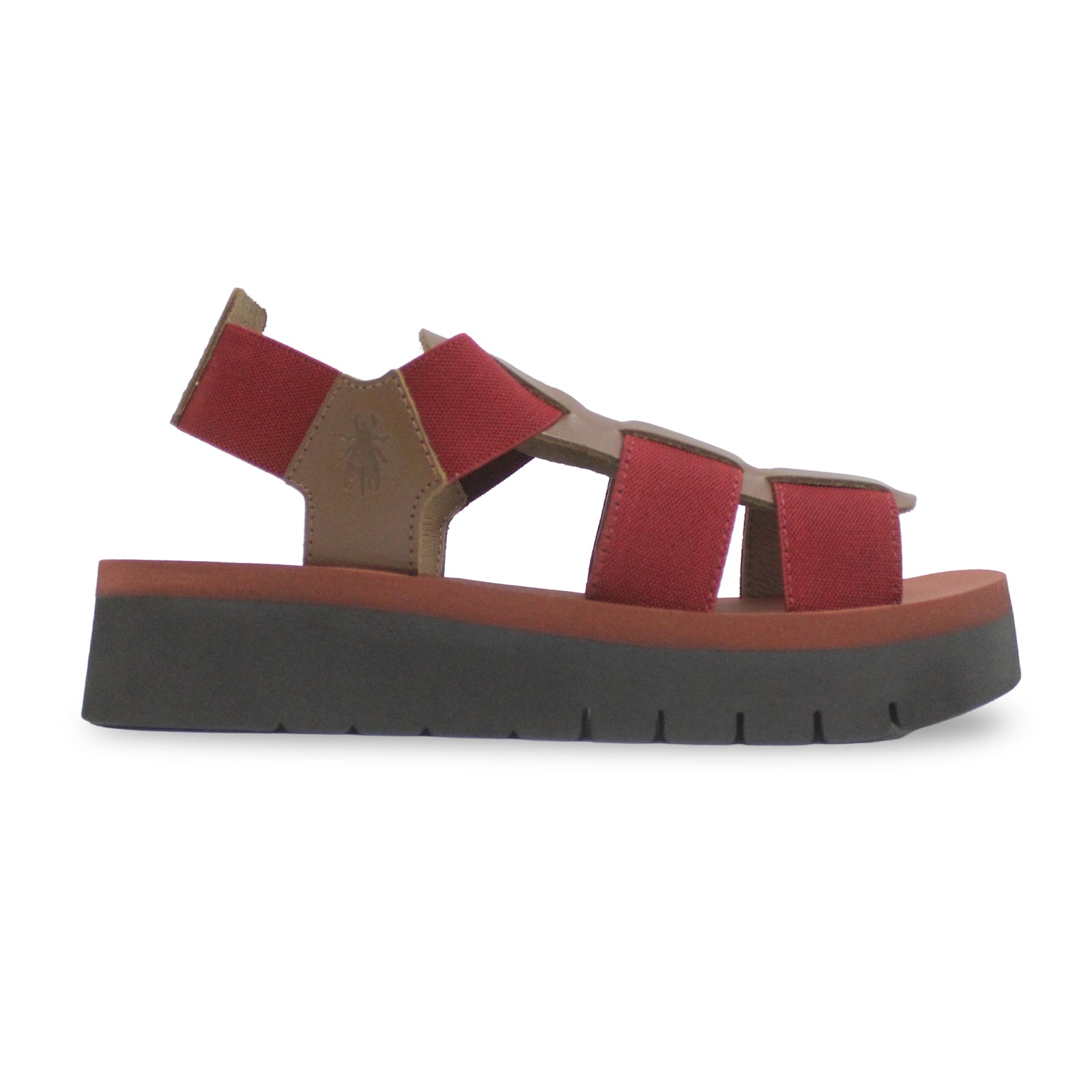 Fly London SAMB245FLY Textile Leather Womens Sandals#color_camel dark red brick