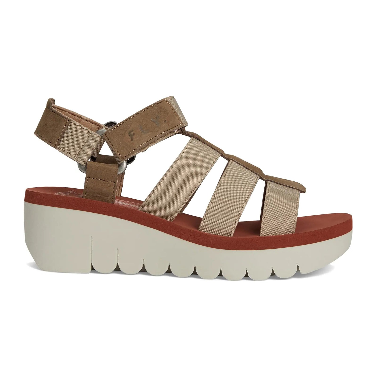 Fly London YOJI198FLY Textile Leather Womens Sandals#color_military beige brick