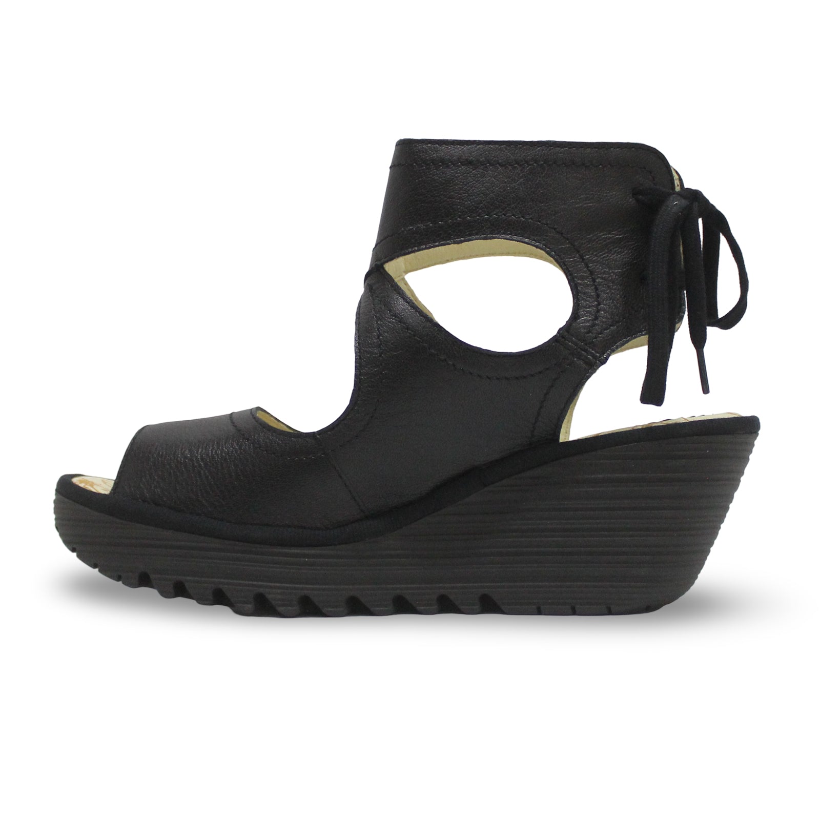 Fly London YULP571FLY Mousse Leather Womens Sandals#color_black