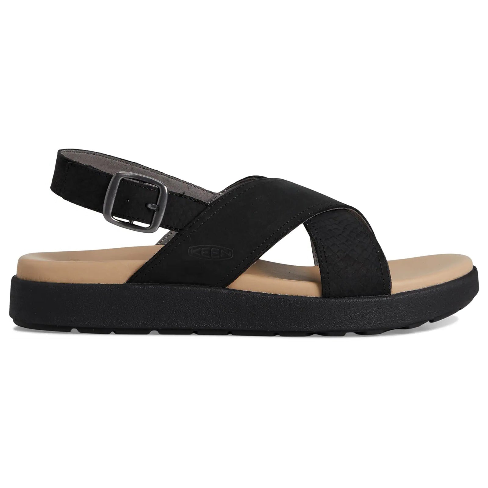 Keen Elle Luxe Cross Strap Leather Womens Sandals#color_black black