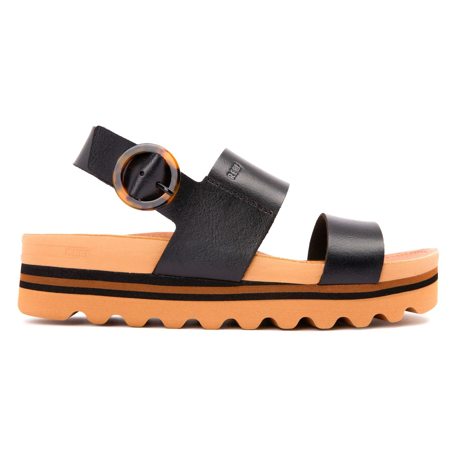 Reef Vista Hi Buckle Vegan Leather Womens Sandals#color_black tan