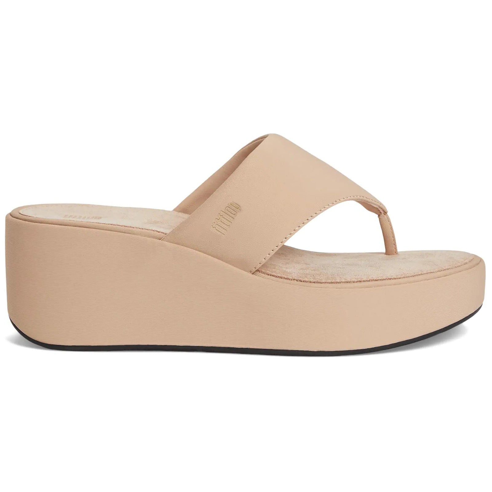 FitFlop Platfforms Wedge Toe Post Fabric Synthetic Womens Sandals#color_classic beige
