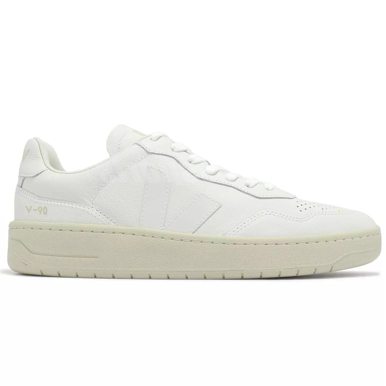 Veja V-90 Organic Traced Leather Mens Trainers#color_white