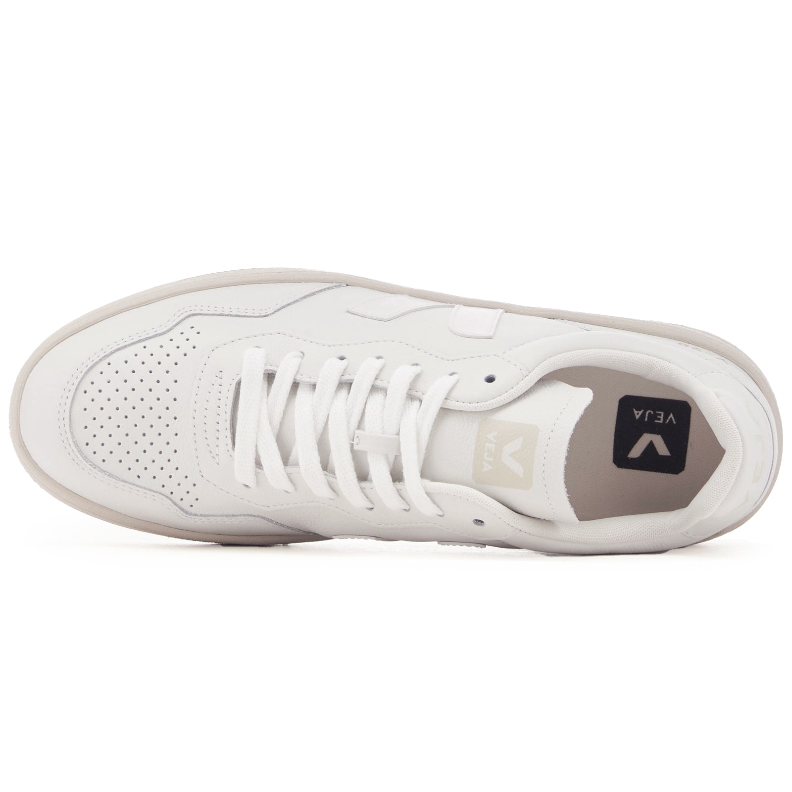 Veja V-90 Organic Traced Leather Womens Trainers#color_white