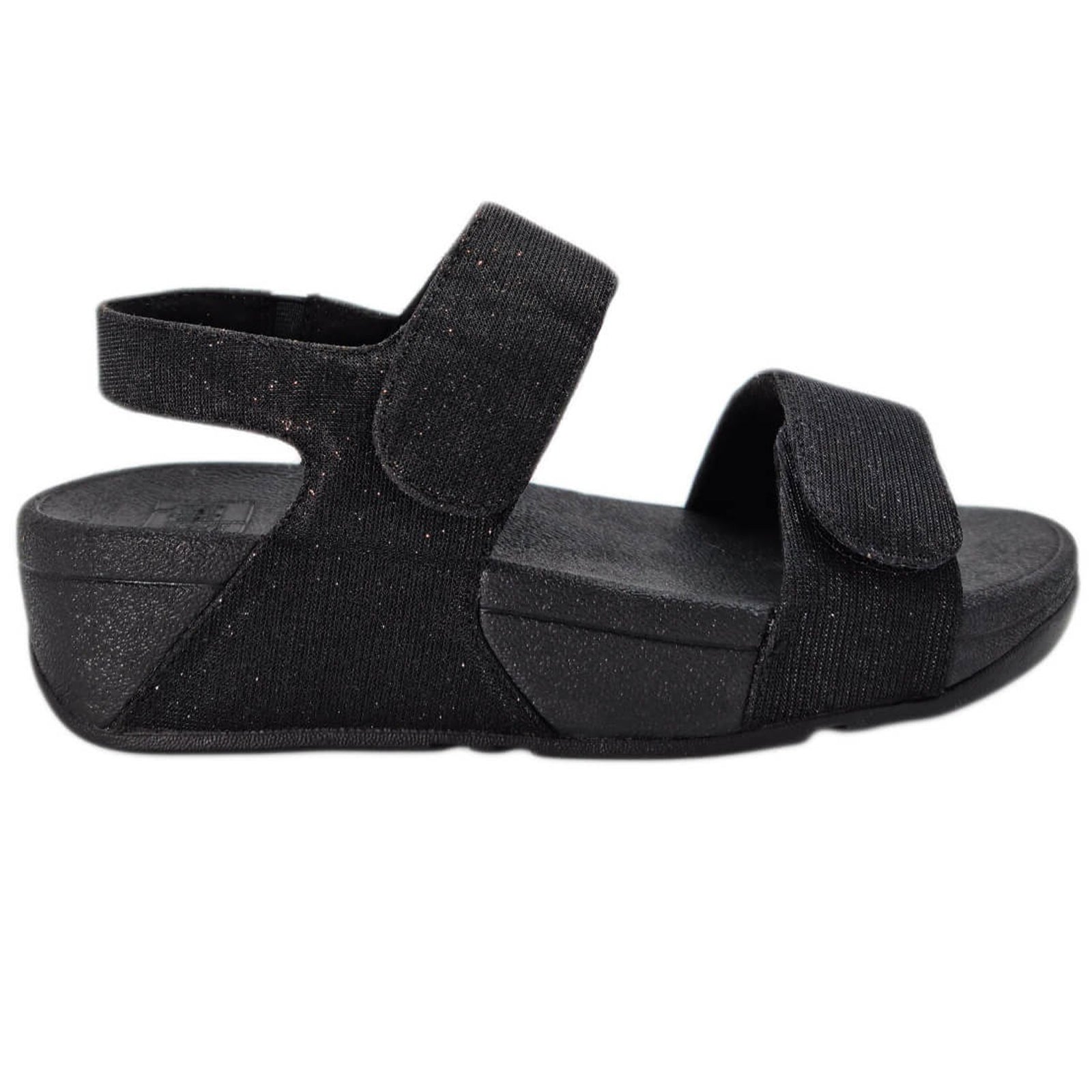 FitFlop Lulu Adjustable Shimmerlux Back Strap Polyester Womens Sandals#color_all black