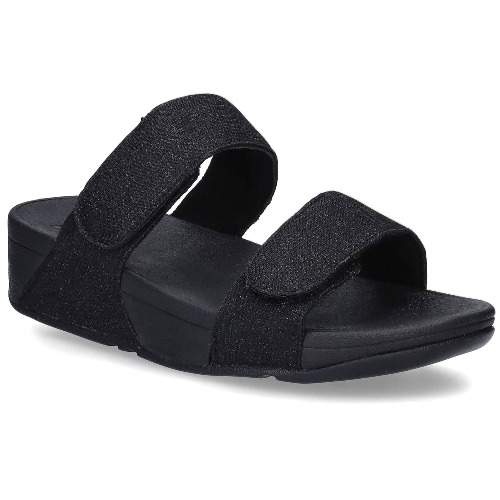FitFlop Lulu Adjustable Shimmerlux Slides Polyester Womens Sandals#color_all black