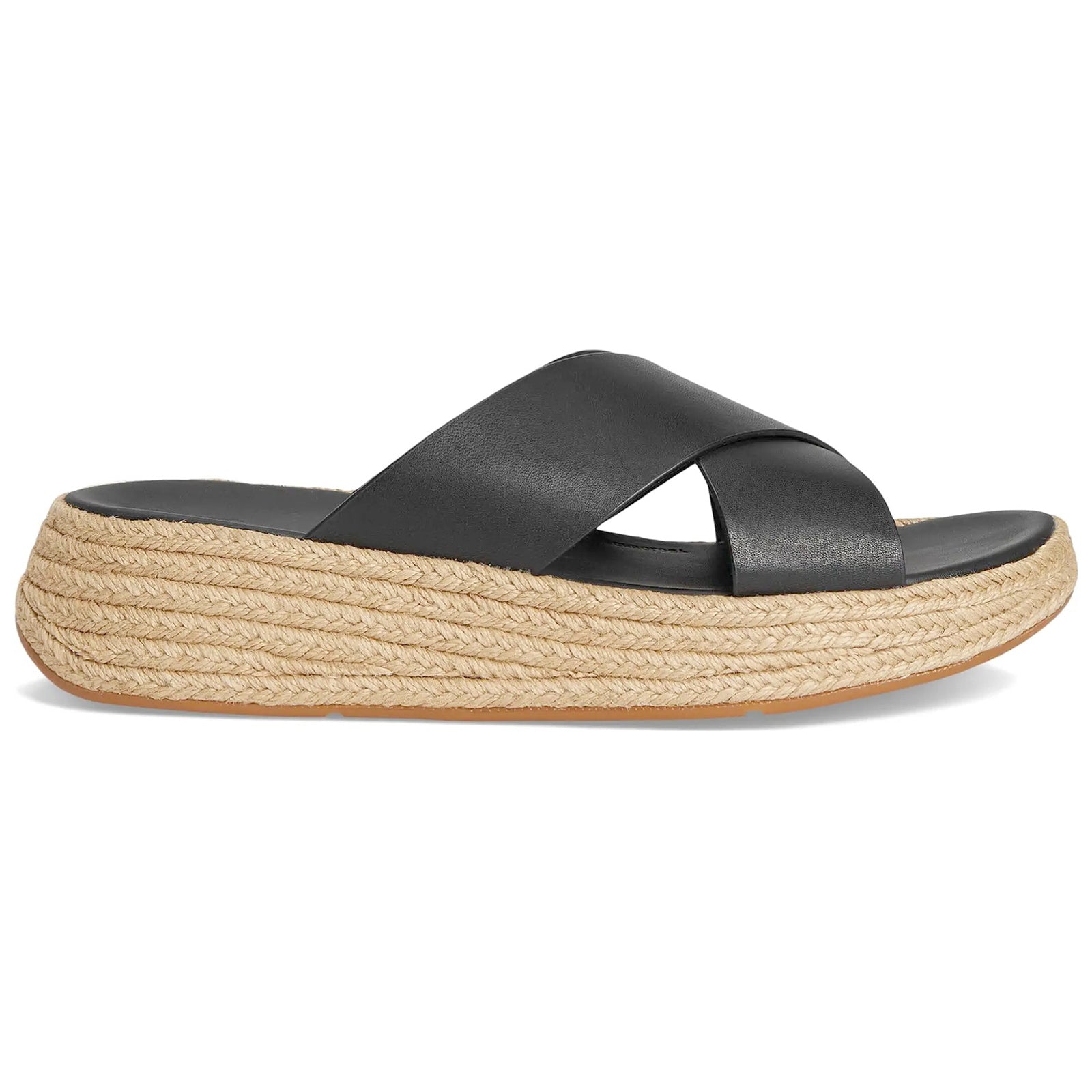 FitFlop F Mode Espadrille Flatform Cross Leather Womens Sandals#color_black