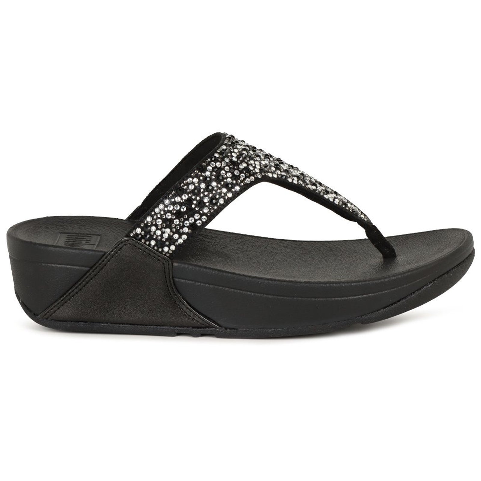 FitFlop Lulu Crystal Mix Toe Post Polyurethane Womens Sandals#color_all black