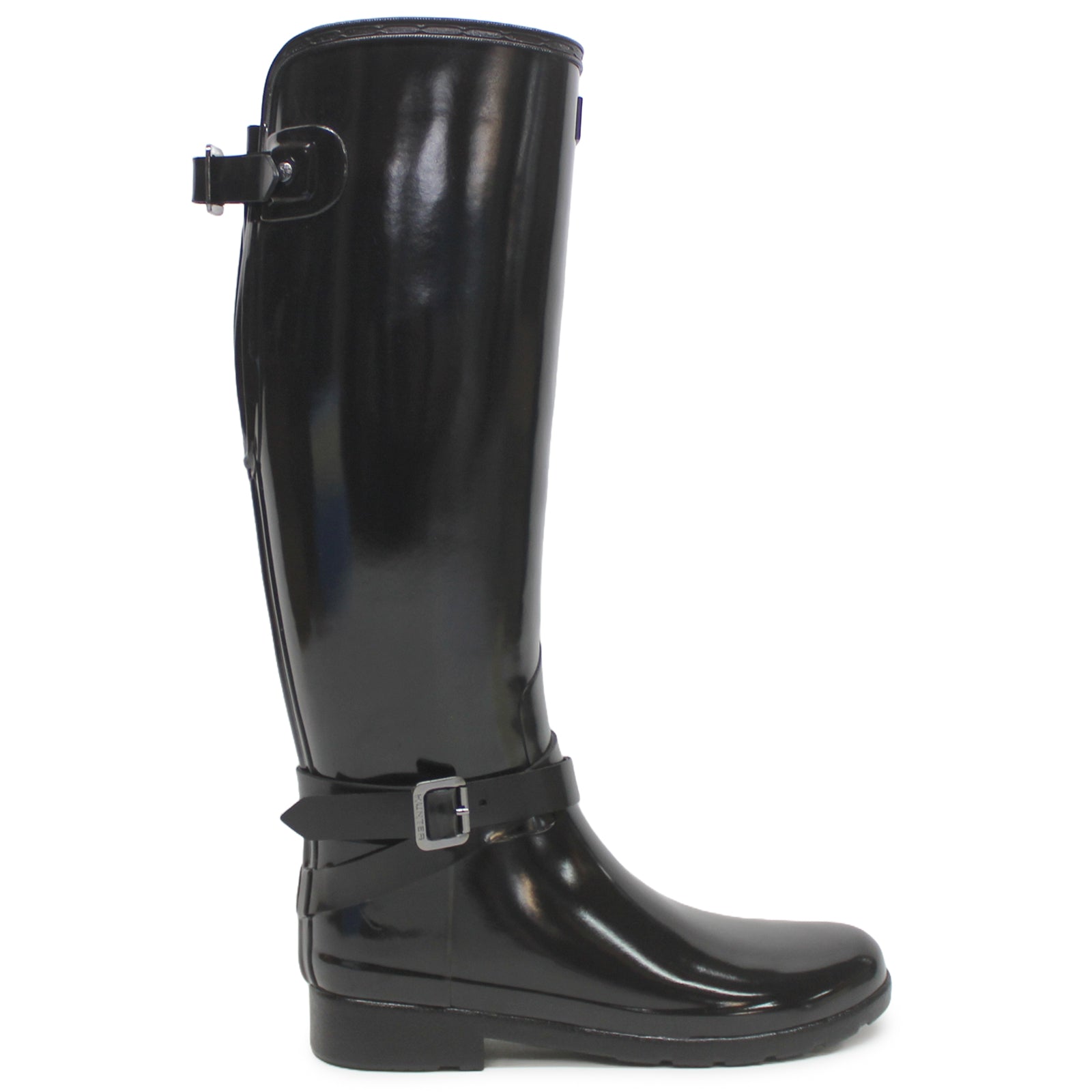 Hunter Refined Adjustable Tall Gloss Rubber Womens Boots#color_black