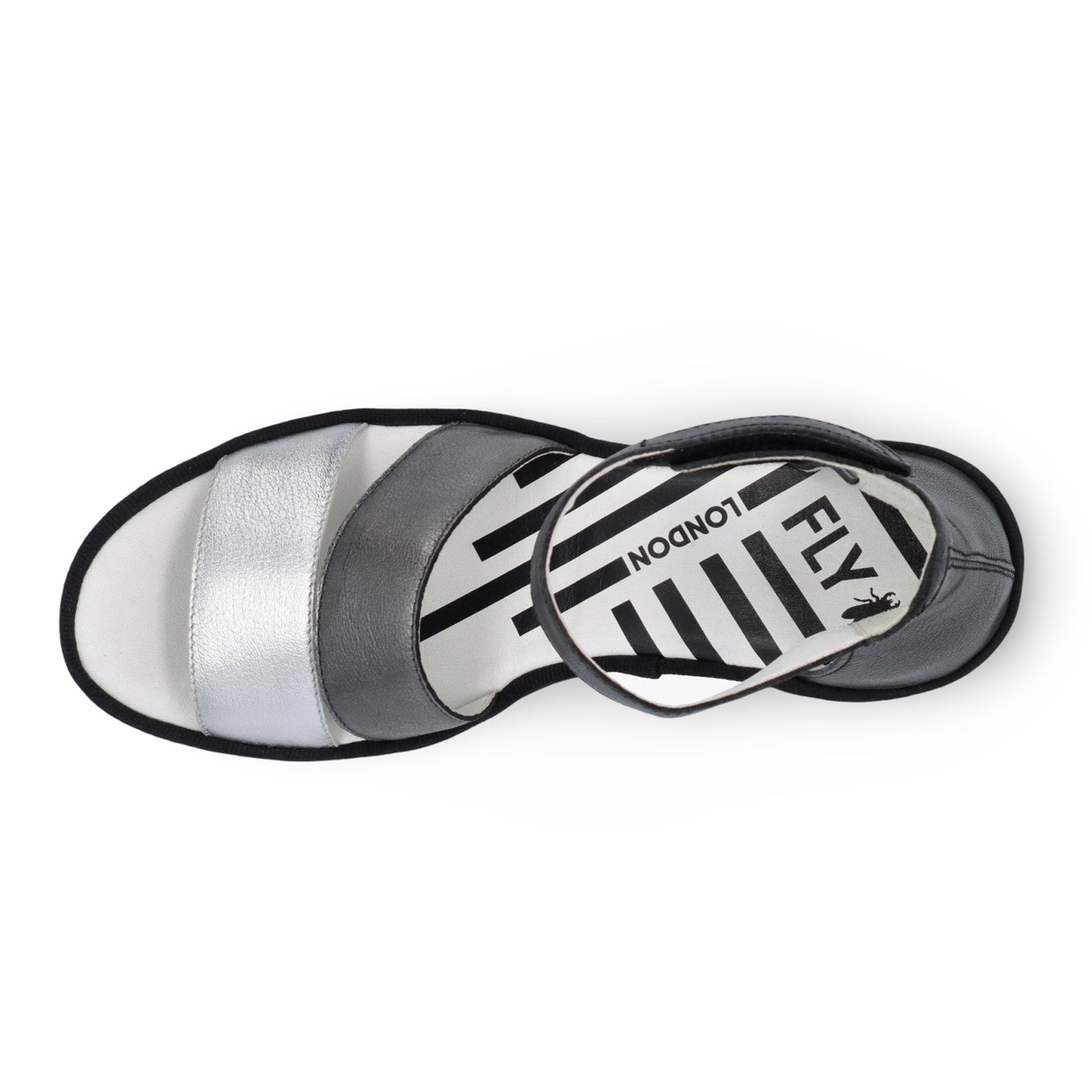 Fly London BONO290FLY Leather Womens Sandals#color_silver graphite black