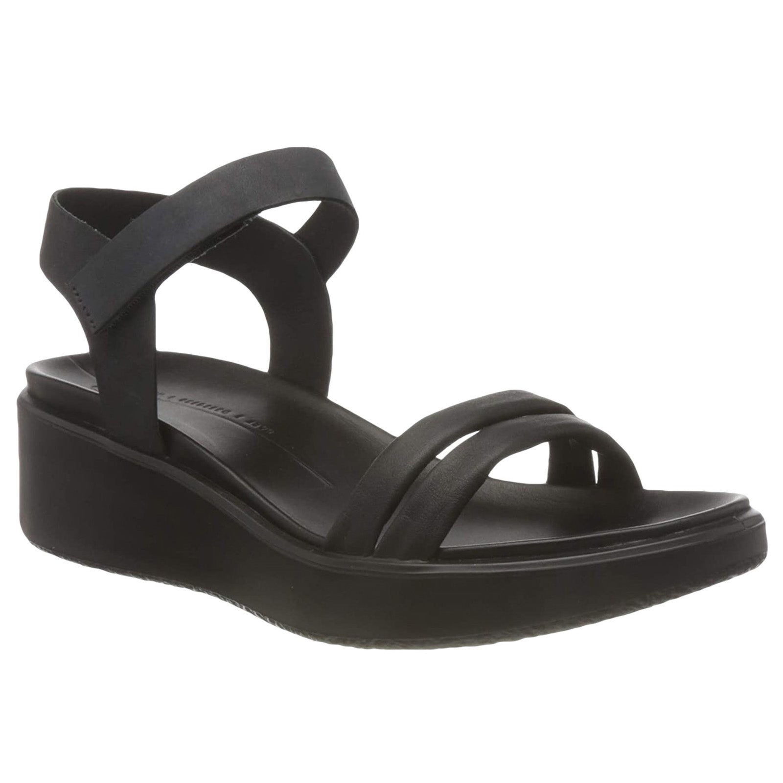 Ecco Flowt Wedge LX Leather Women's Wedge Sole Black Sandals
