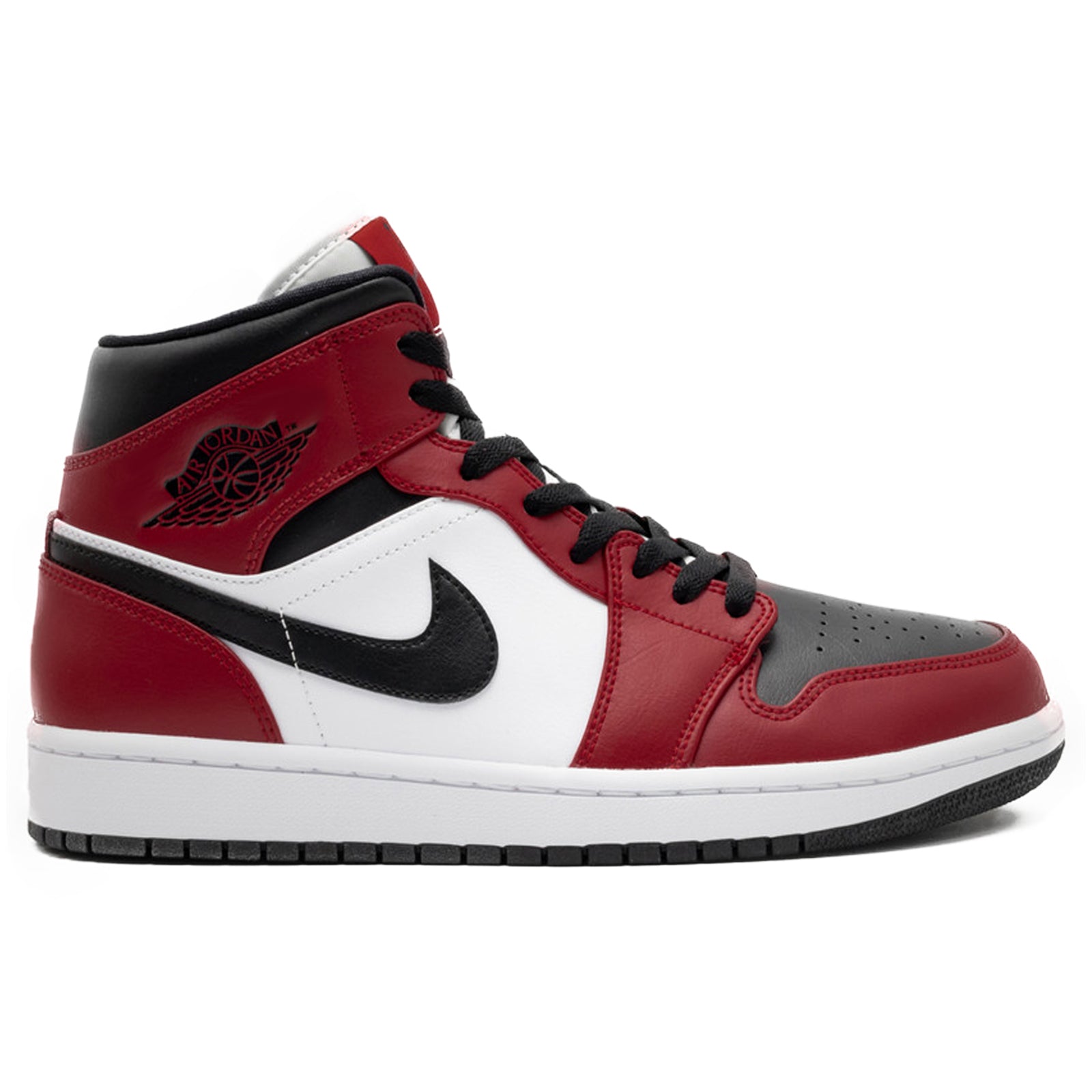Jordan Air Jordan 1 Mid GS Leather Synthetic Youth Trainers#color_black black gym red