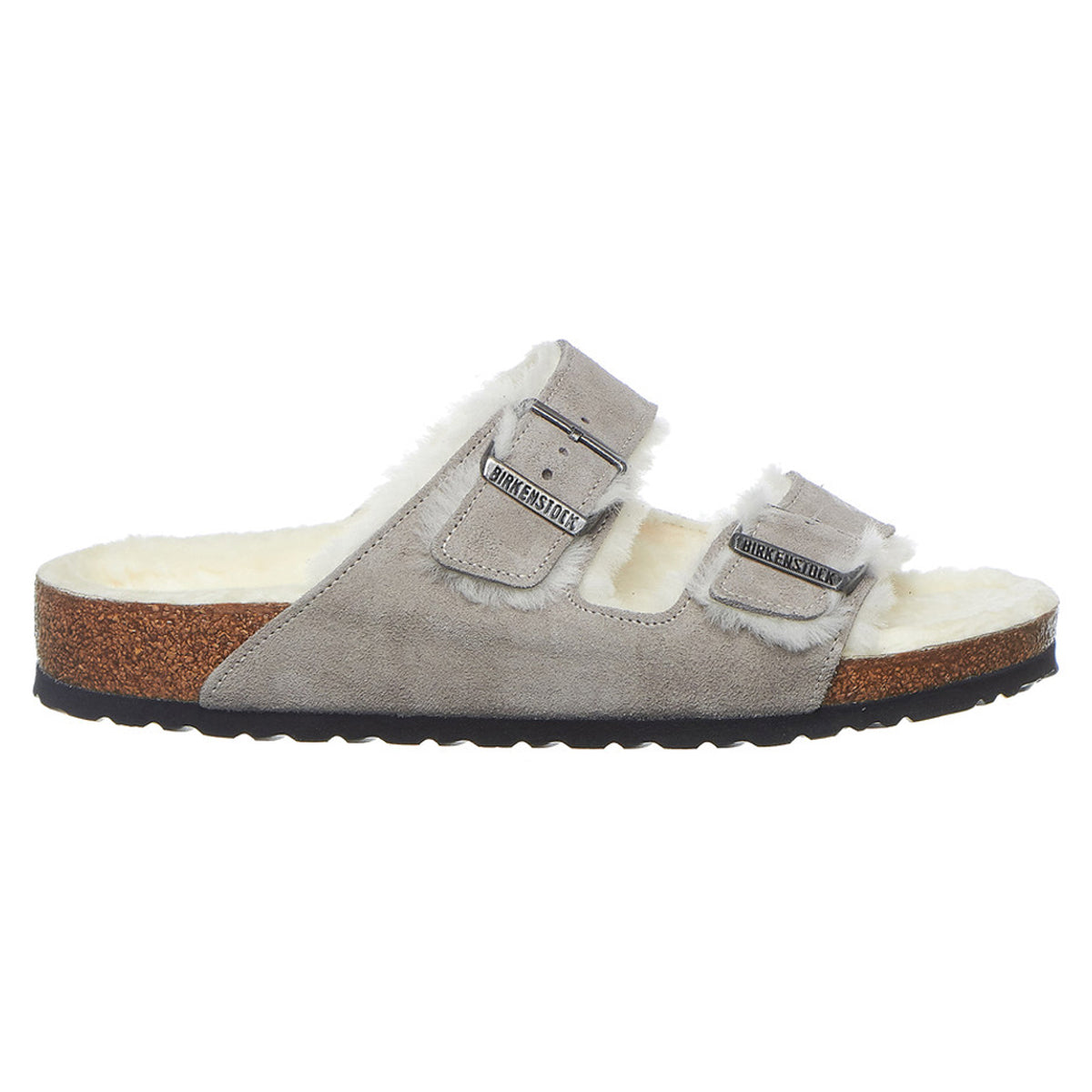 Birkenstock Arizona Shearling Suede Unisex Sandals#color_stone coin