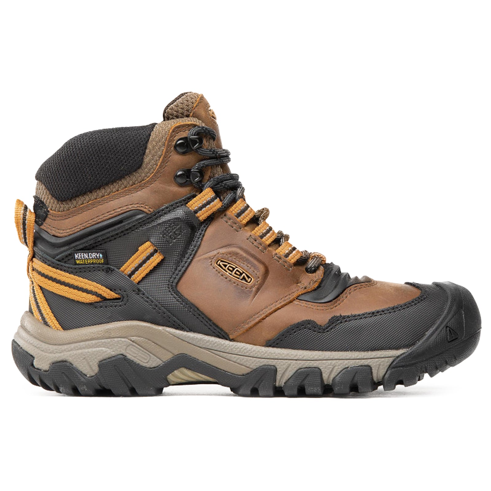 Keen Ridge Flex Mid 1025666 Leather Textile Mens Boots - Bison Golden Brown - 43#color_bison golden brown