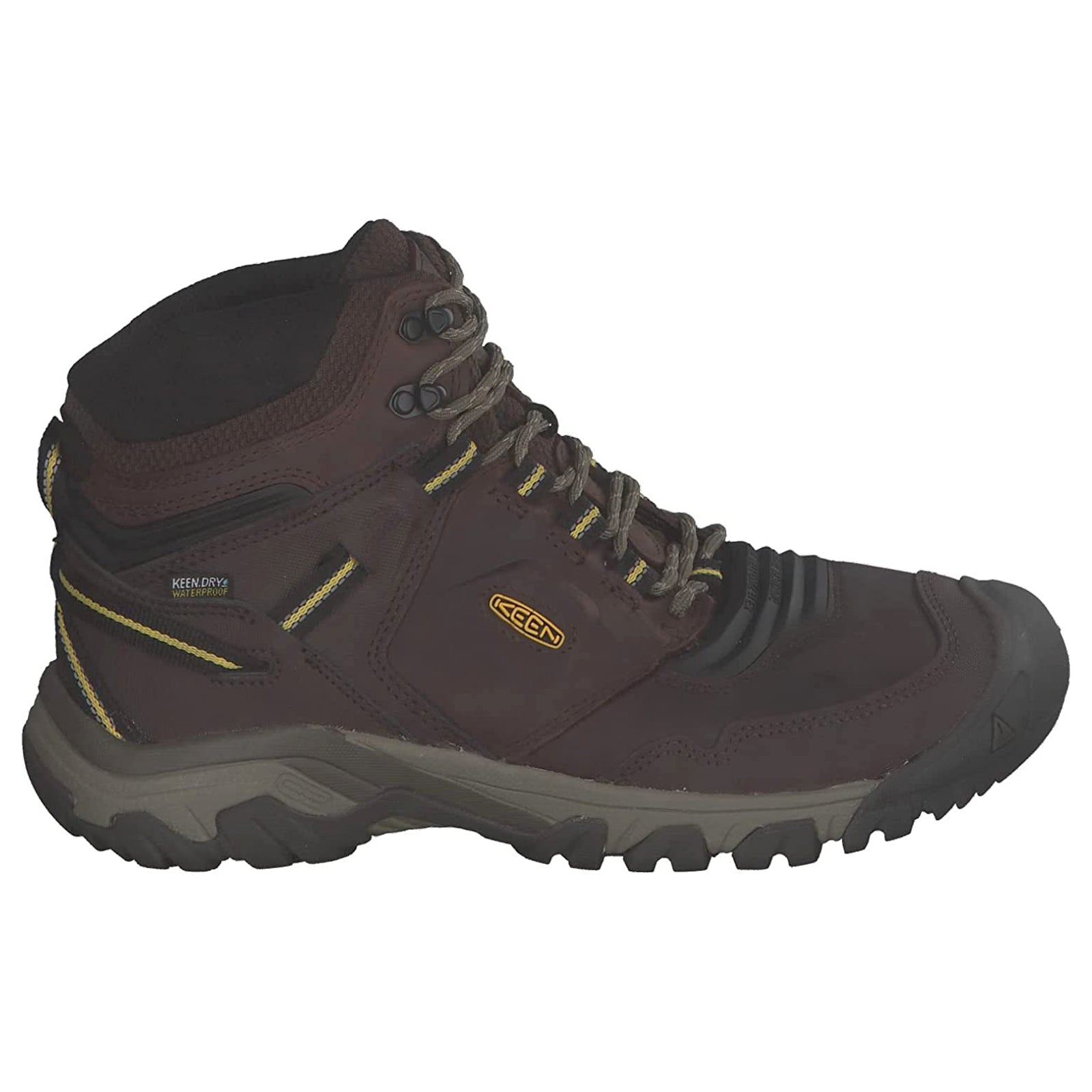 Keen Ridge Flex Mid Leather Textile Mens Boots#color_coffee bean keen yellow