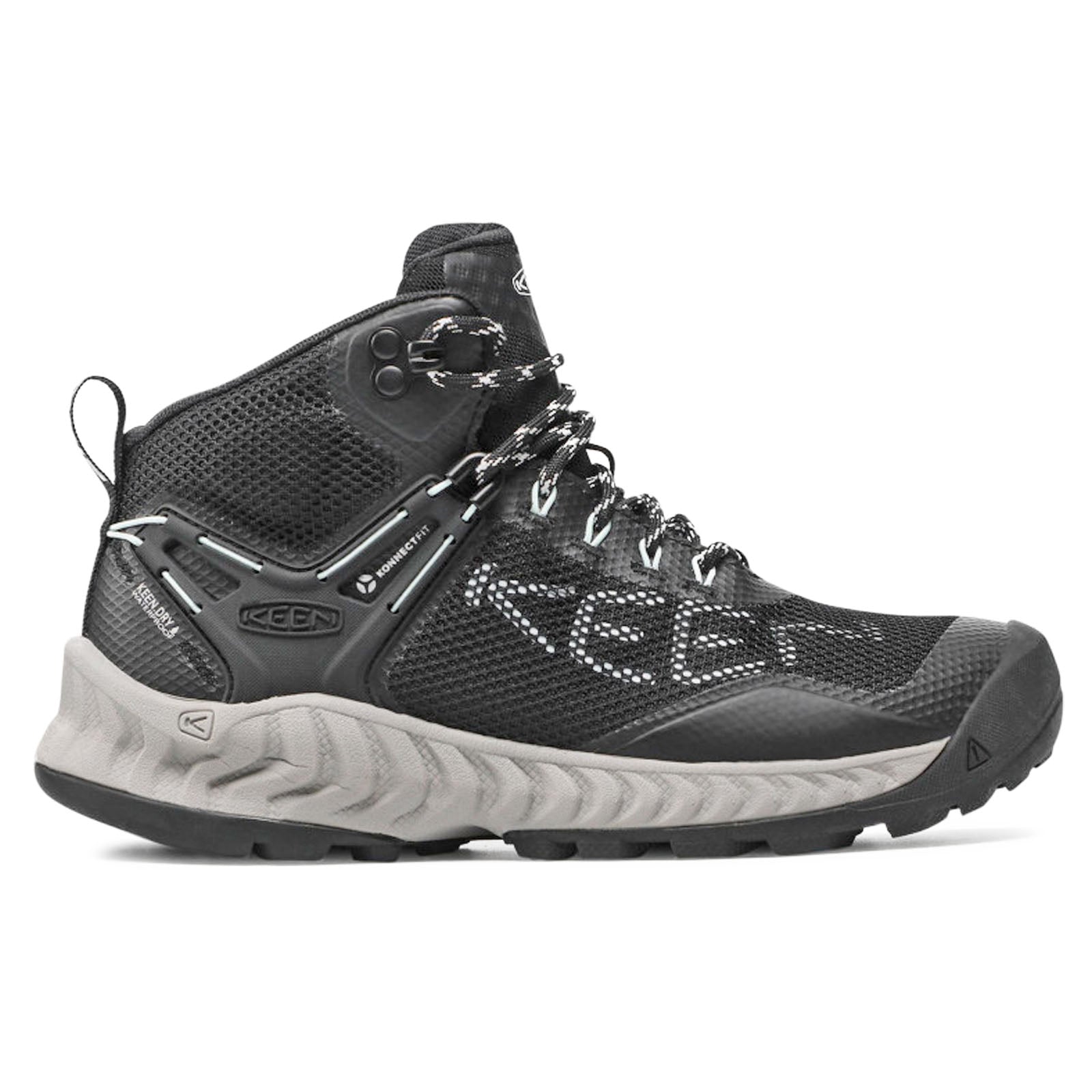 Keen Nxis Evo Mid WP Textile Synthetic Womens Boots#color_black blue glass