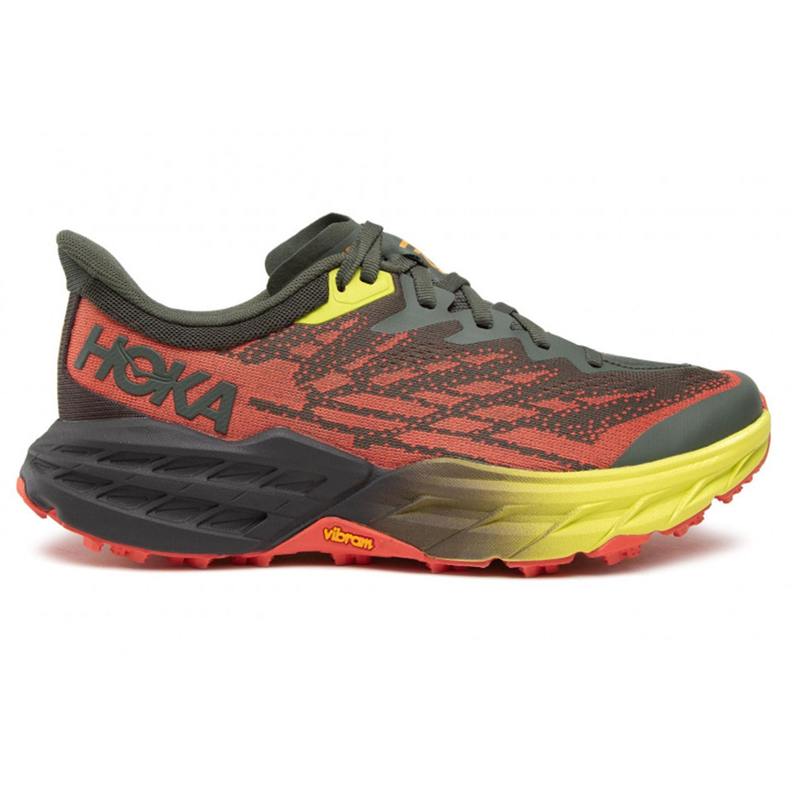 Hoka Speedgoat 5 Textile Synthetic Mens Trainers#color_thyme fiesta