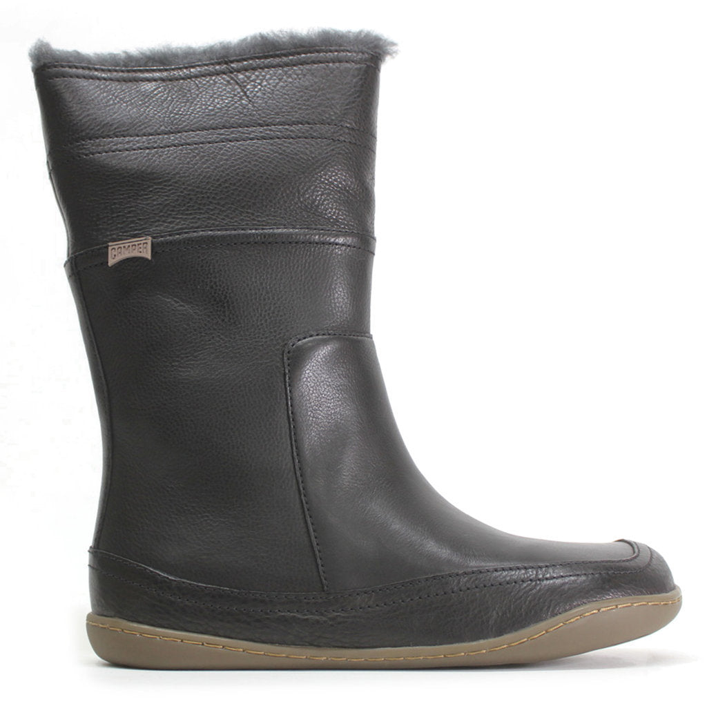 Camper Peu Full Grain Leather Fur Lined Women's Mid Calf Boots#color_black