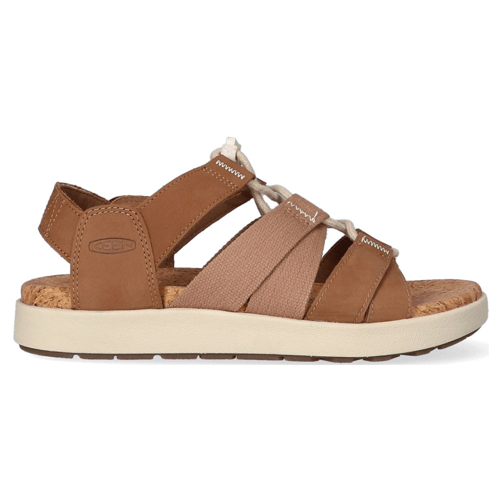 Keen Elle Mixed Strap Leather Textile Womens Sandals#color_toasted coconut birch