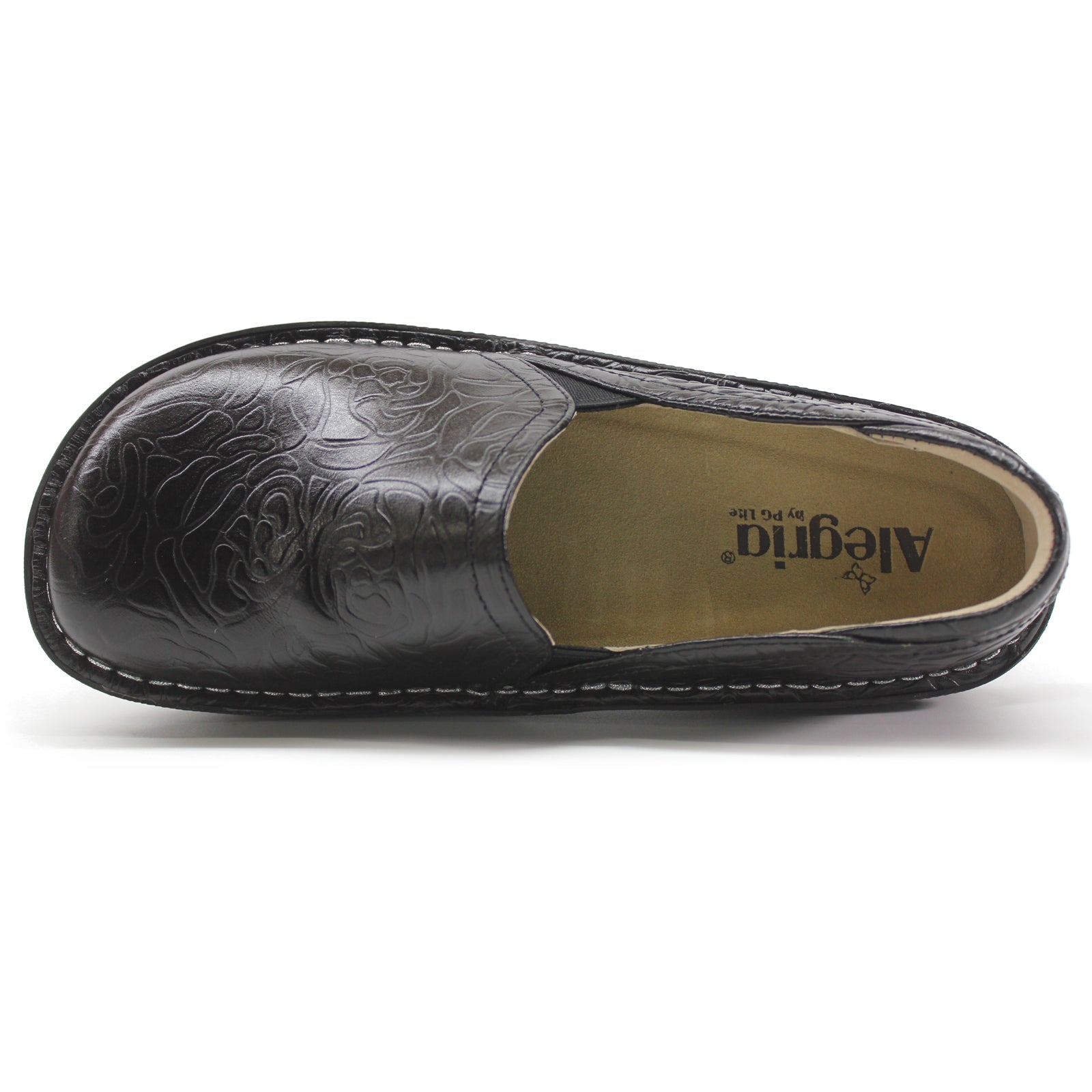 Alegria Debra Leather Womens Shoes#color_black embossed rose