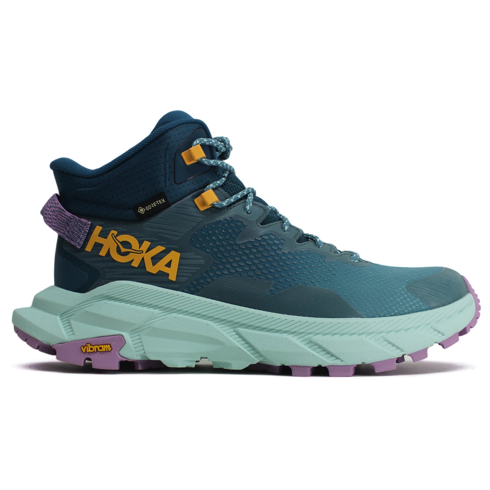 Hoka Trail Code GTX Textile Synthetic Womens Boots#color_ocean mist sunlit ocean