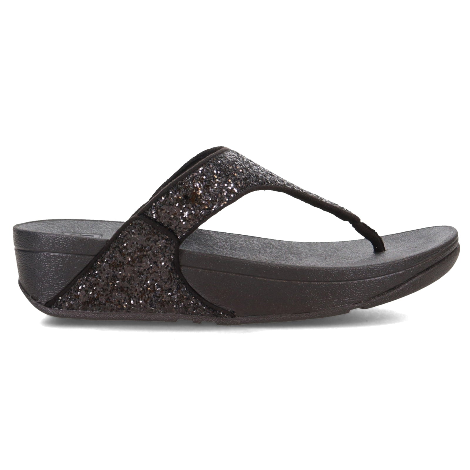FitFlop Lulu Glitter Toe Post Synthetic Womens Sandals#color_black glitter