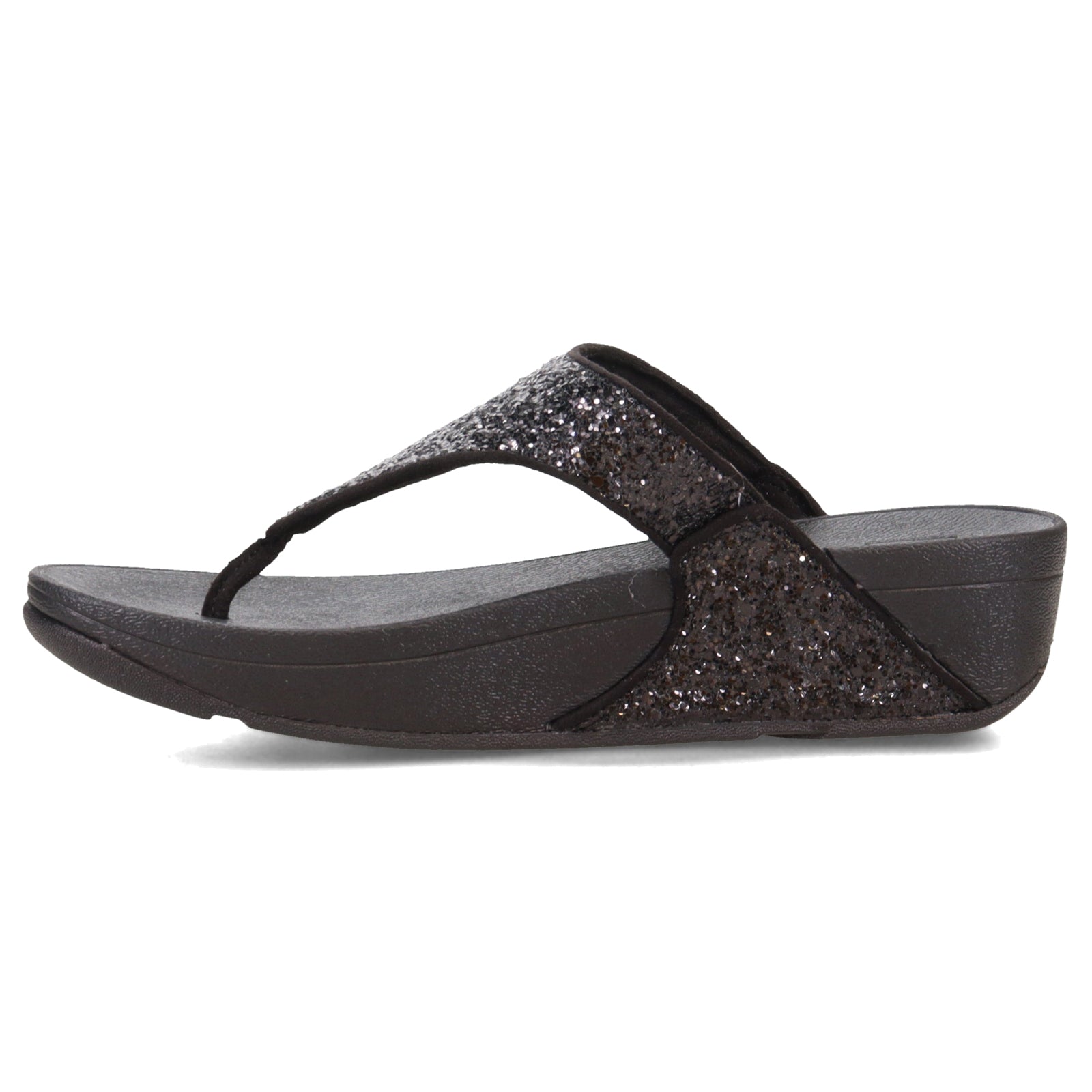 FitFlop Lulu Glitter Toe Post Synthetic Womens Sandals#color_black glitter