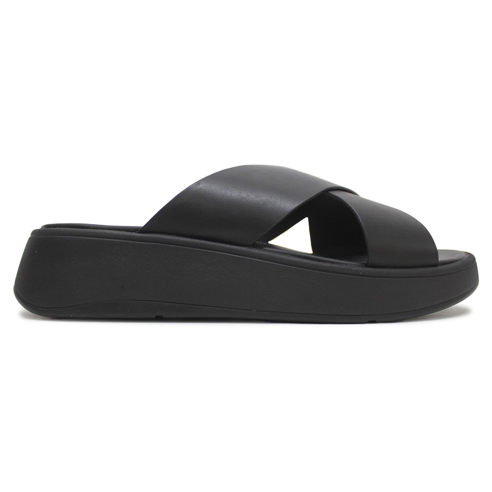 FitFlop F Mode Flatform Cross Leather Womens Sandals#color_all black