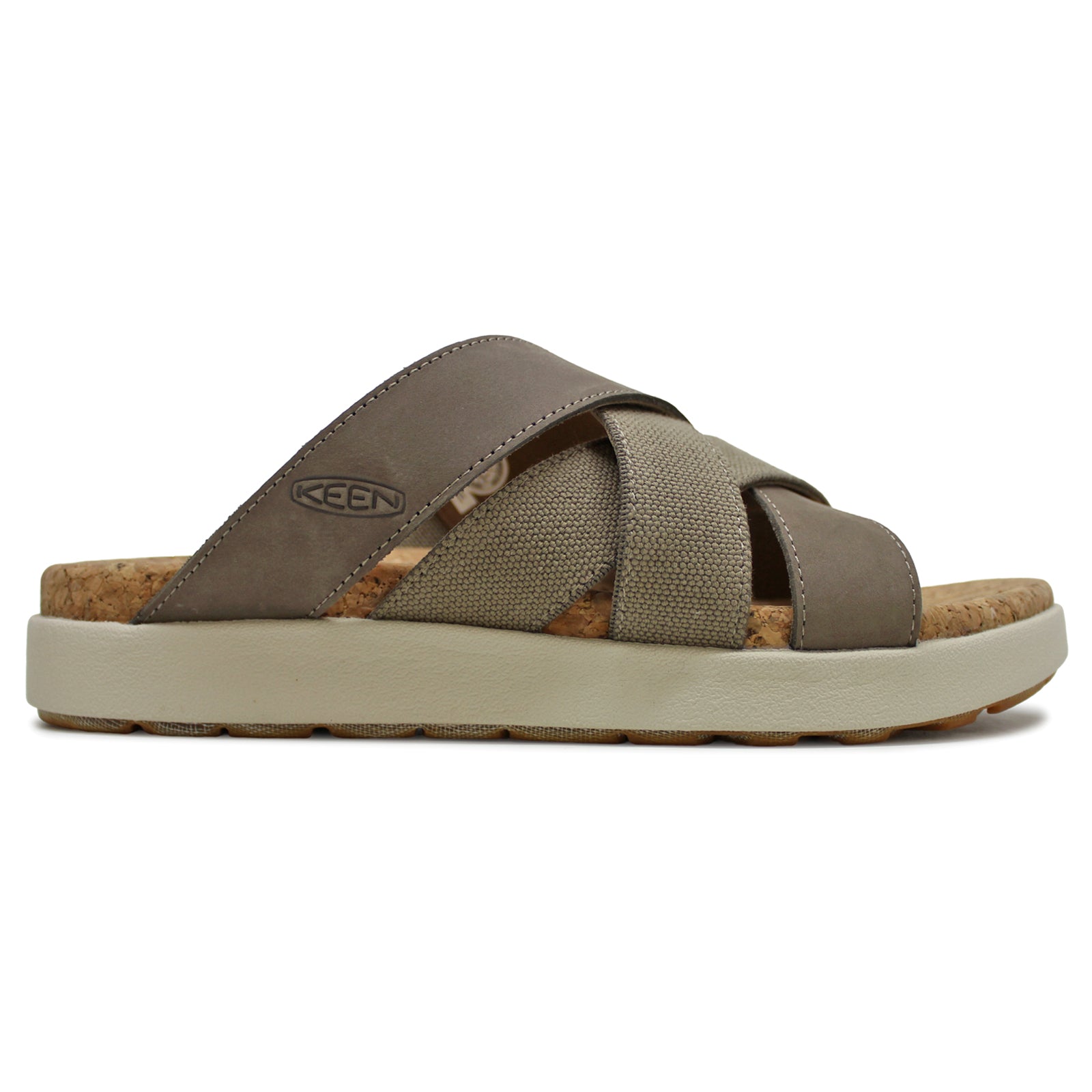 Keen Elle Mixed Slide Leather Textile Womens Sandals#color_brindle birch