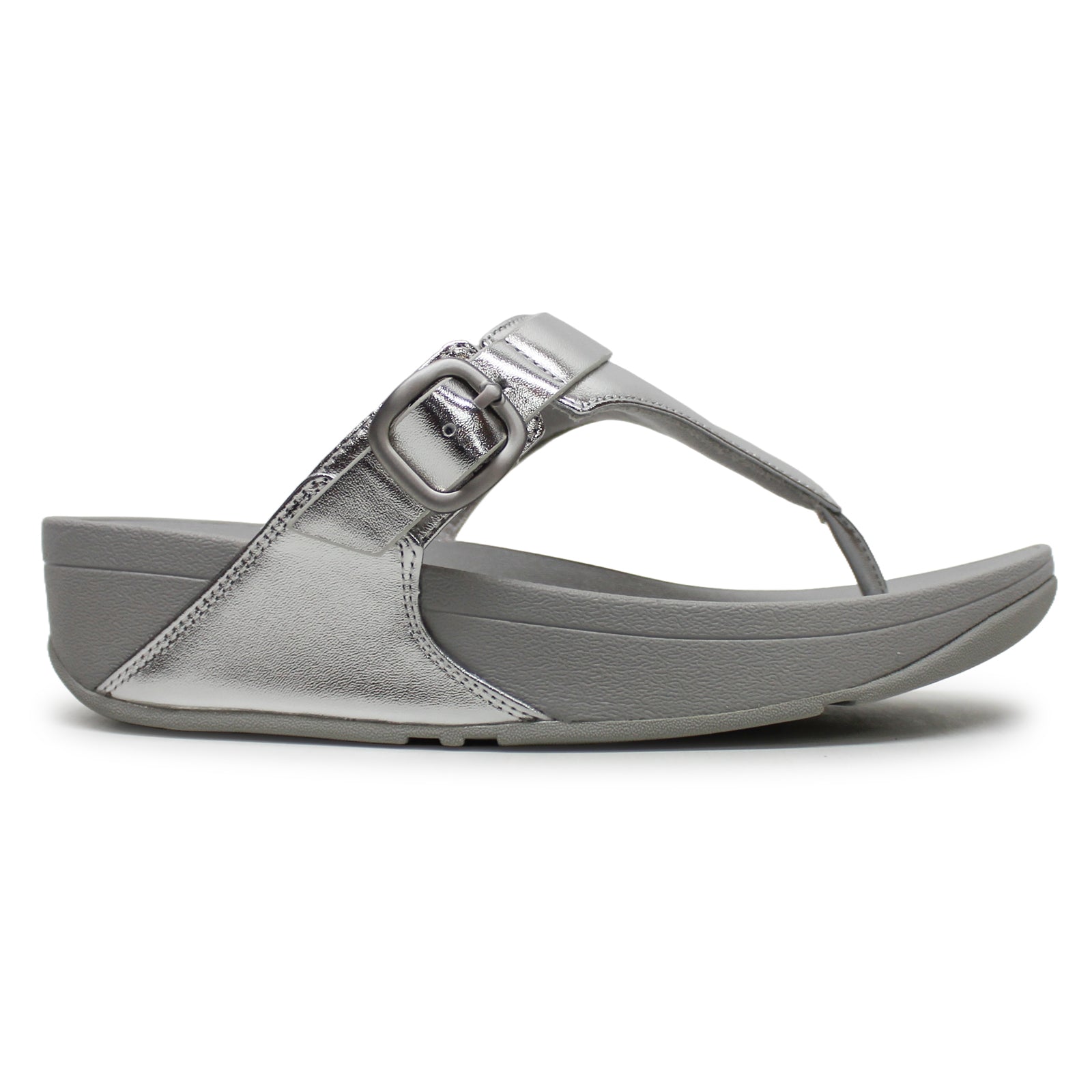 FitFlop Lulu Adjustable Toe Post Leather Womens Sandals#color_silver