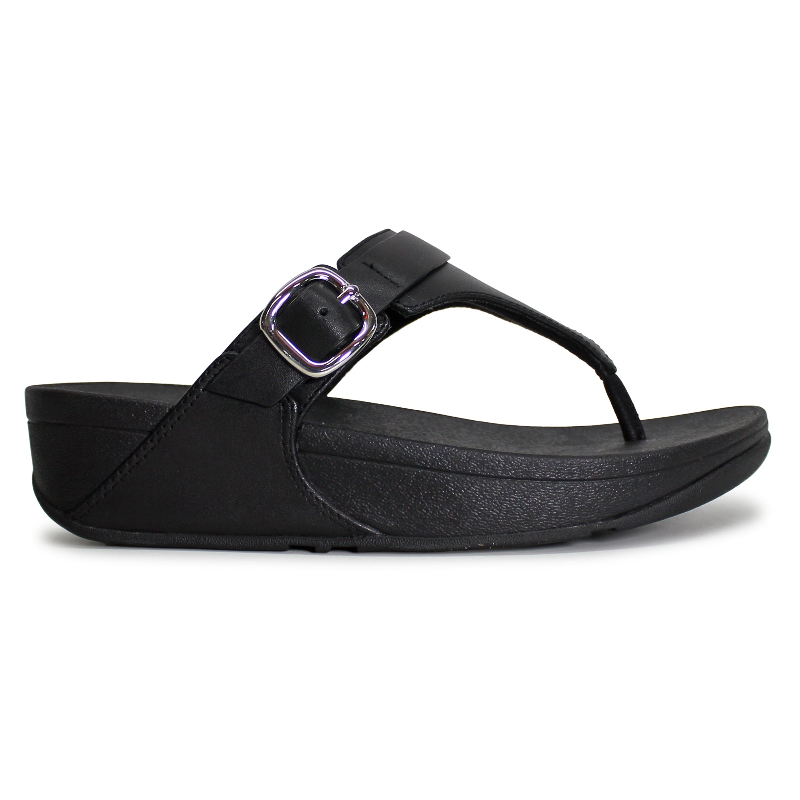 FitFlop Lulu Adjustable Toe Post Leather Womens Sandals#color_all black