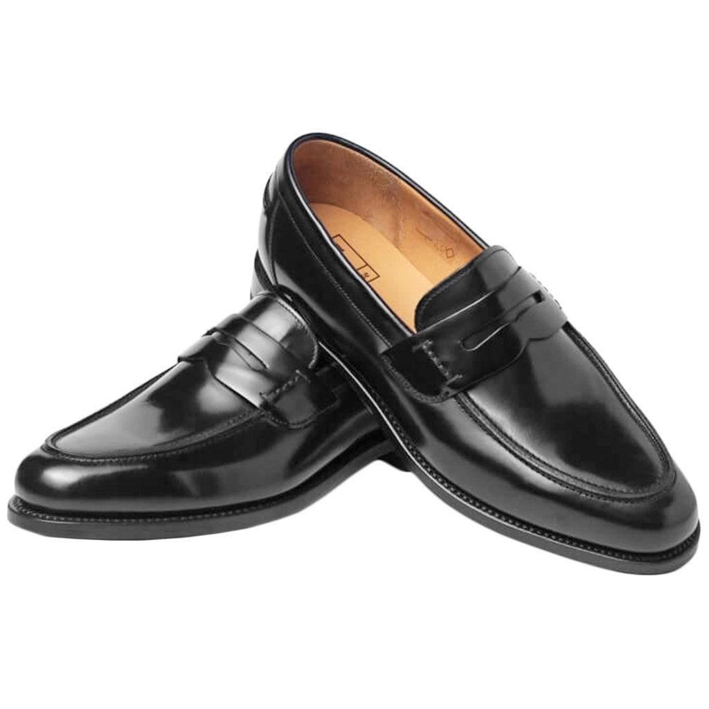 Loake 256 Polished Leather Men's Saddle Slip-on Loafer Shoes#color_black