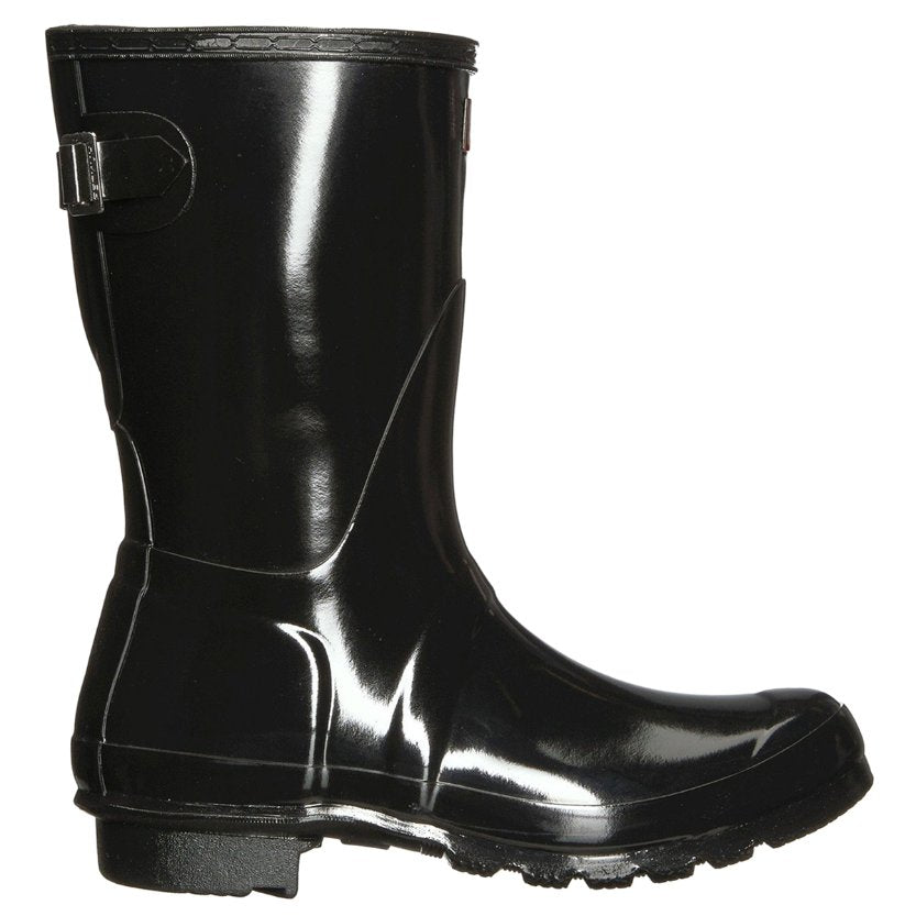 Hunter Original Back Adjustable Short Gloss Rubber Women's Short Wellington Boots#color_black