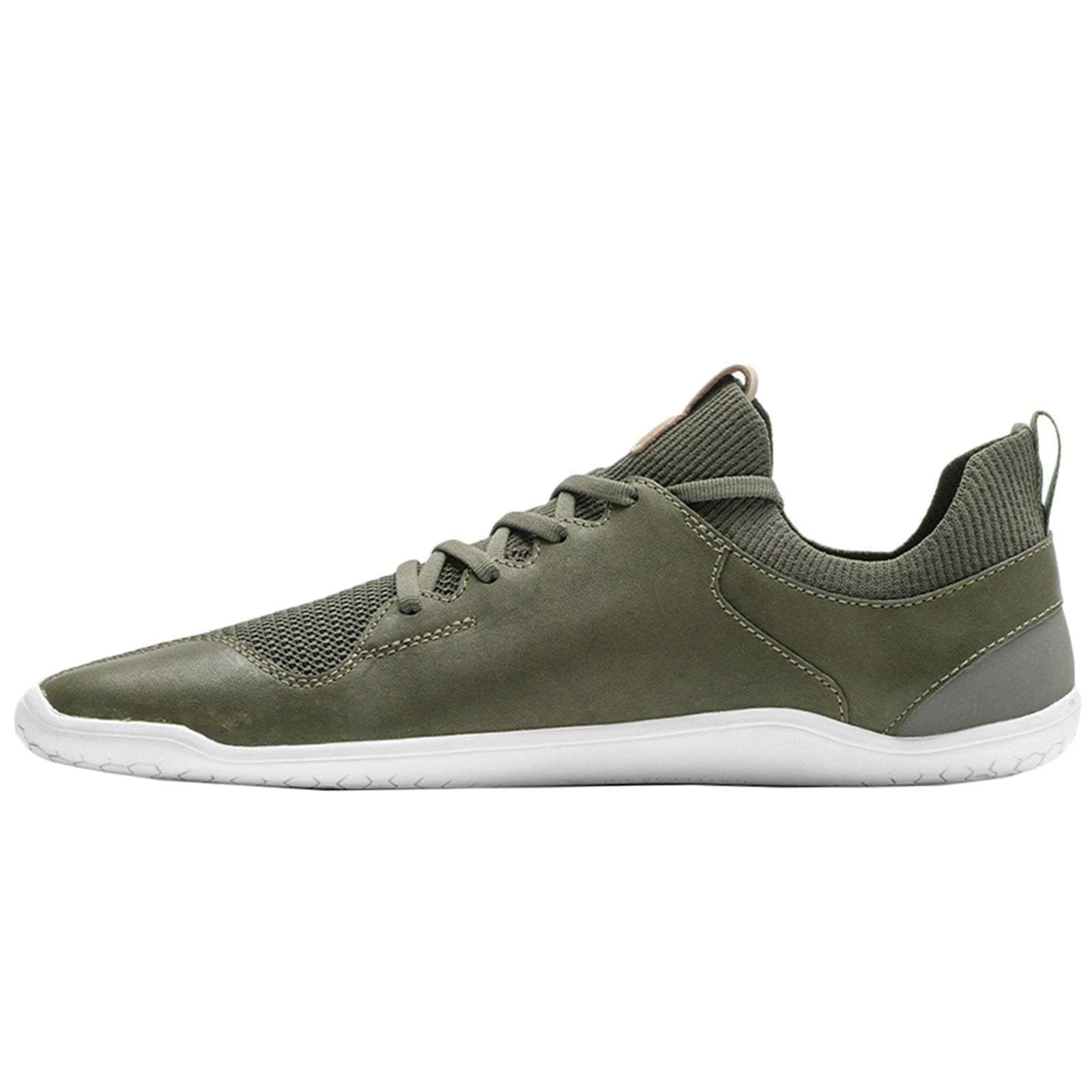 Vivobarefoot Primus Knit Leather Textile Womens Trainers#color_olive green