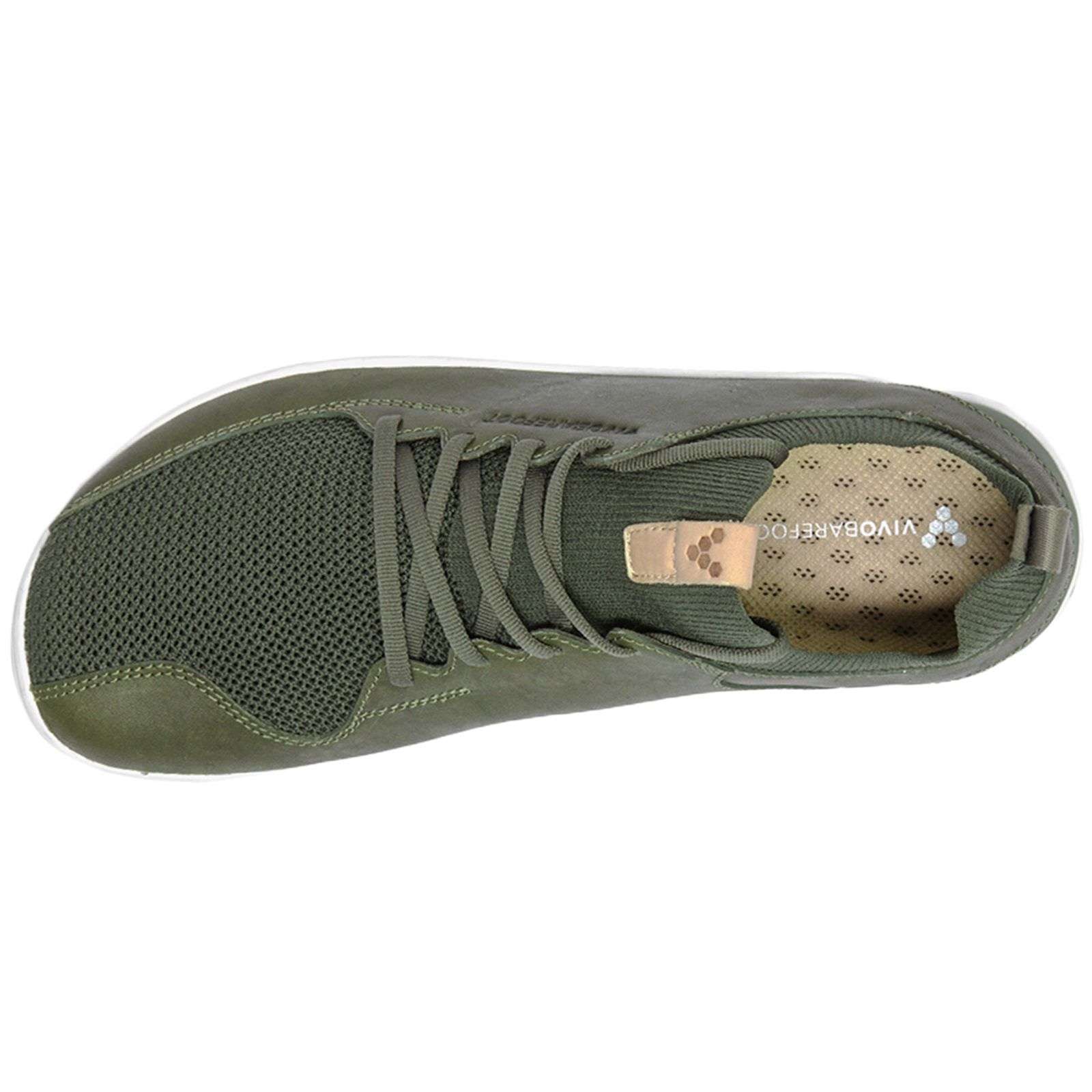 Vivobarefoot Primus Knit Leather Textile Womens Trainers#color_olive green