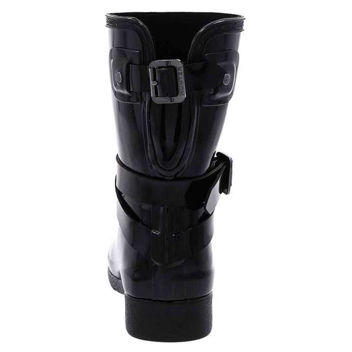 Hunter Refined Gloss Rubber Adjustable Women's Short Wellington Boots#color_black