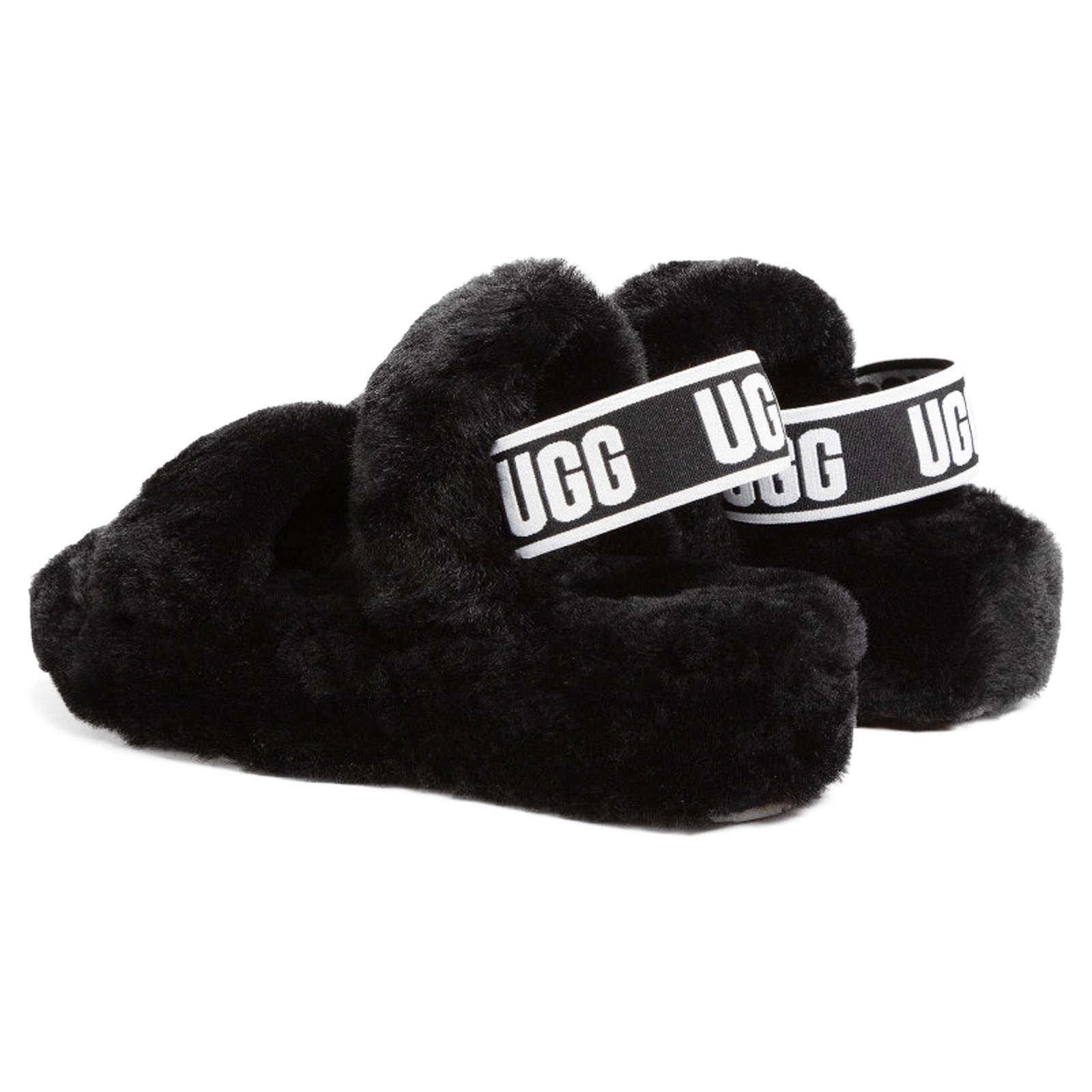 UGG Oh Yeah Fluff Sheepskin Women's Slide Sandals#color_black