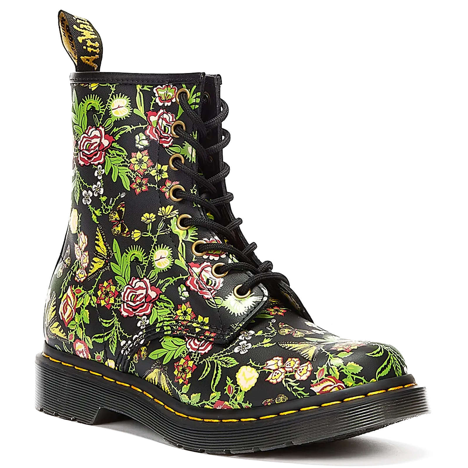 Dr. Martens 1460 Floral Bloom Backhand Leather Women's Ankle Boots#color_black