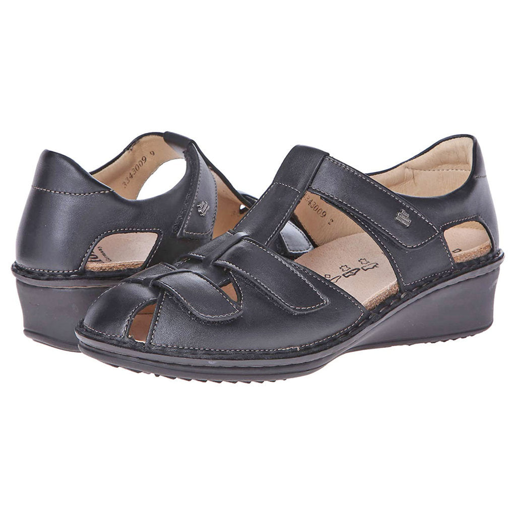 Finn Comfort Funen Leather Womens Sandals#color_black