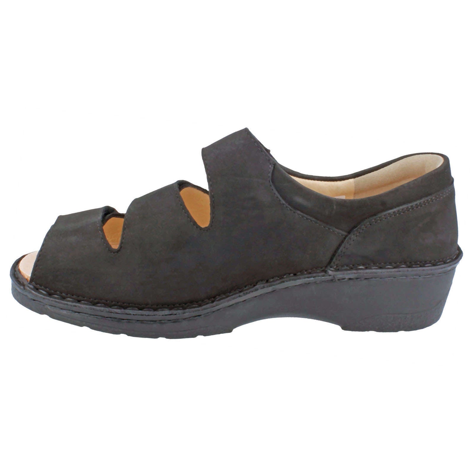 Finn Comfort Ischia Nubuck Leather Women's Slip-On Sandals#color_black