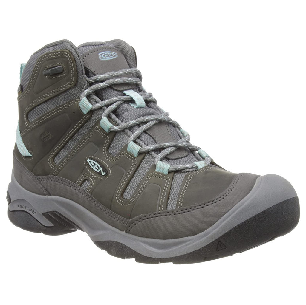 Keen Circadia Mid Leather And Mesh Women's Waterproof Hiking Boots#color_steel grey cloud blue