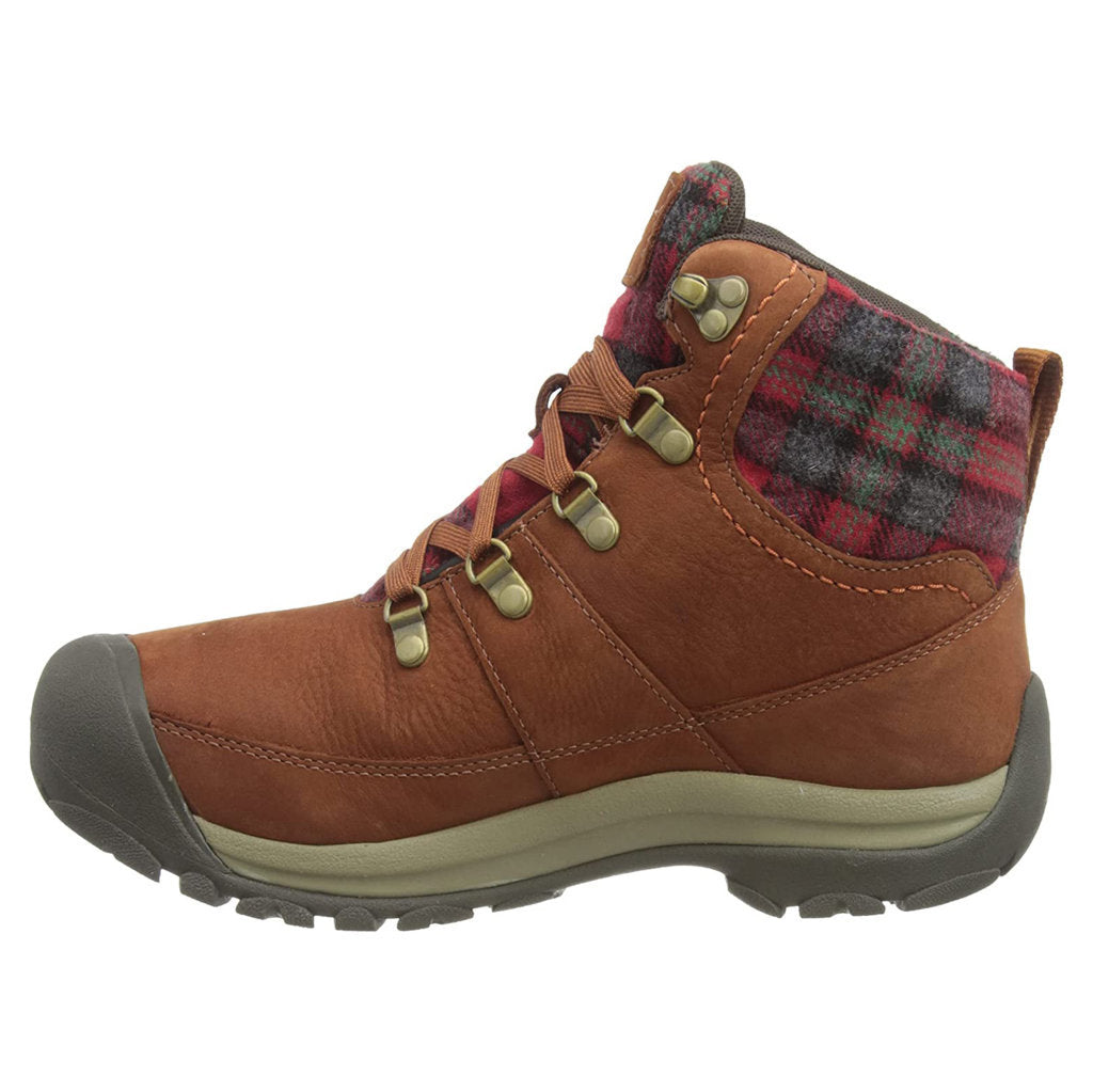 Keen Kaci III Mid Waterproof Leather & Textile Women's Snow Boots#color_tortoise shell red plaid