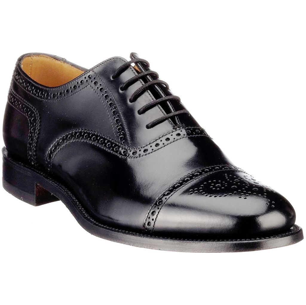 Loake 201 Black Mens Leather Semi-Brogue Formal Oxford Shoes - UK 8