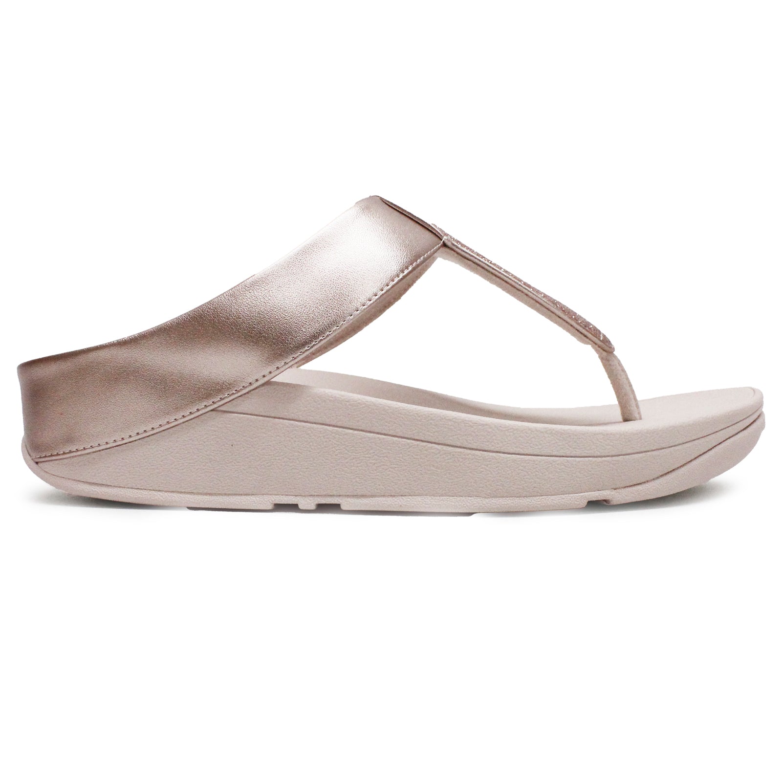 FitFlop Fino Glitterdust Metallic Toe Post Synthetic Leather Womens Sandals#color_nude rose