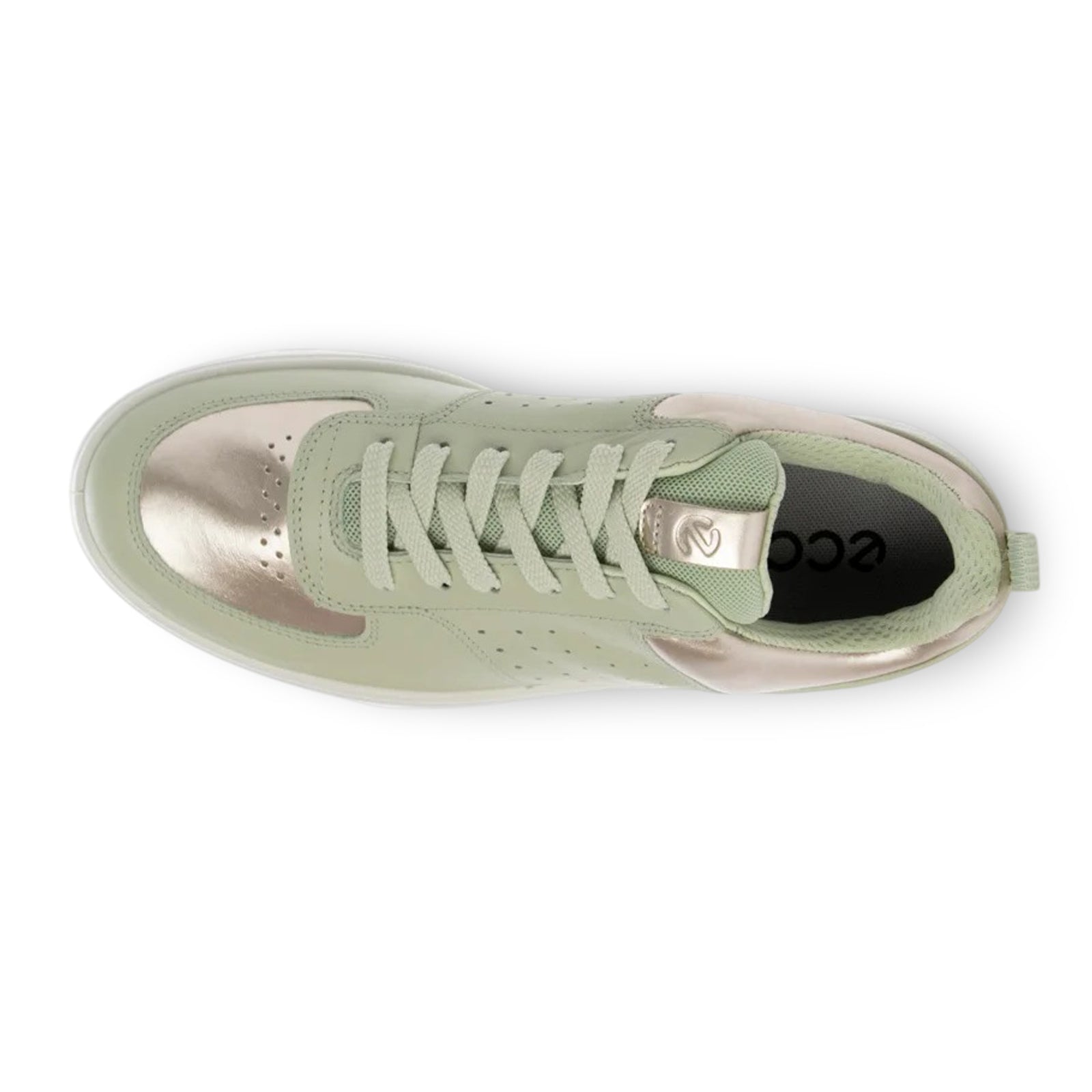 Ecco Golf Street 720 Full Grain Leather Womens Trainers#color_gold metallic matcha